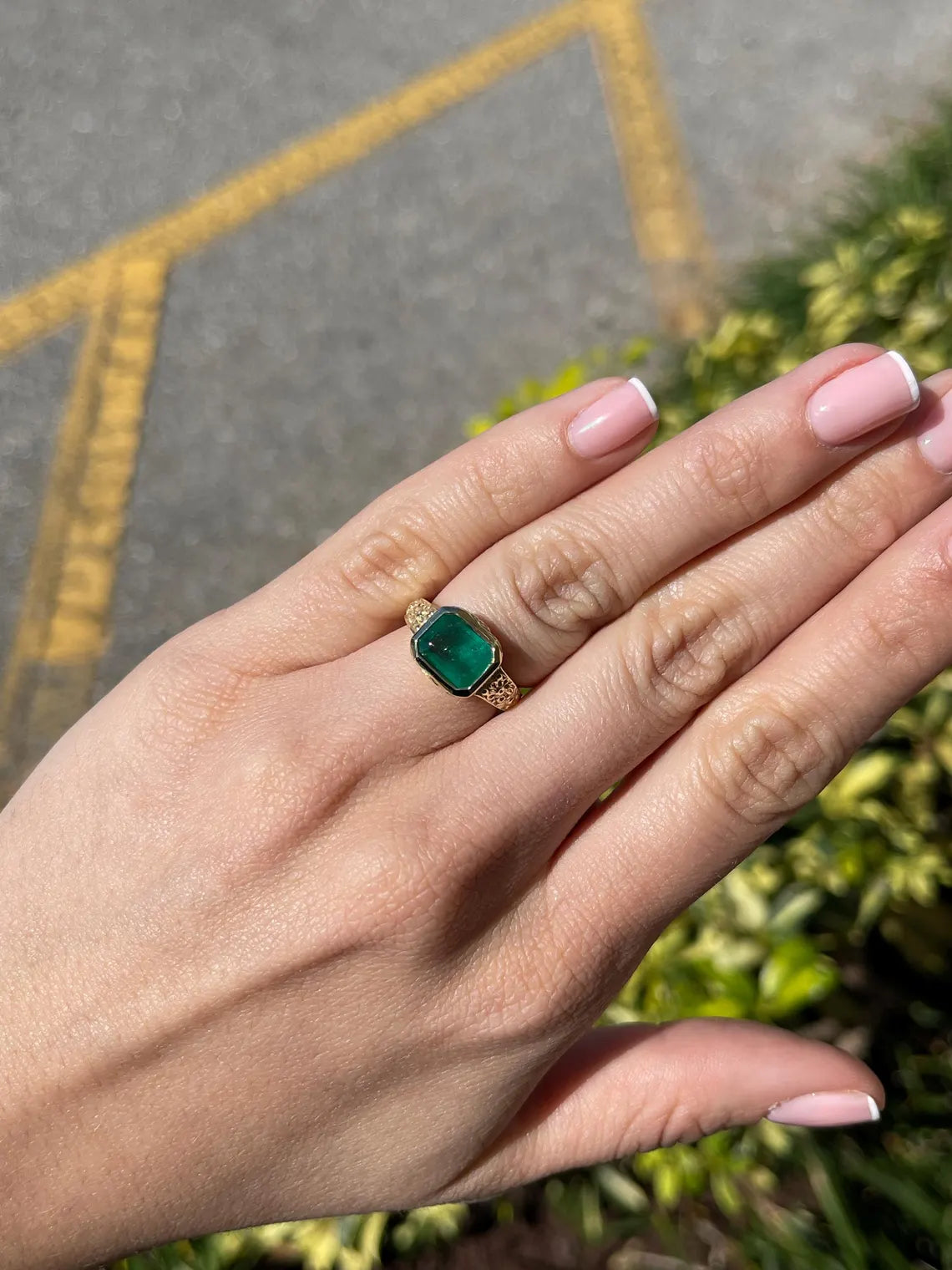 2.76ct Lush Green Emerald Cut East-West Floral Ring - Elegant Wedding, Engagement & Anniversary Jewelry Gift