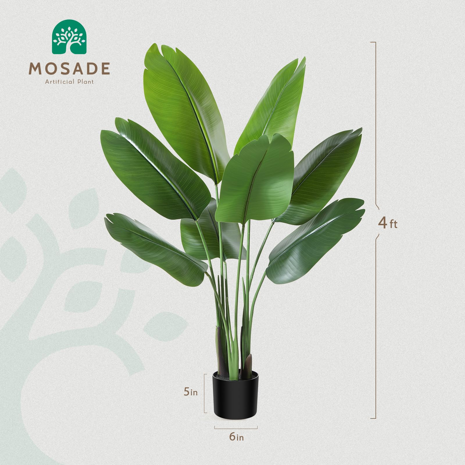 MOSADE 4FT Artificial Bird of Paradise Plant - Tall Fake Tropical Palm Tree with Woven Seagrass Basket, Realistic Faux Tree, 8 Detachable Trunks Silk Plants for Modern Home Decor, Indoor Office, Living Room, Bedroom, or Balcony - 2 Pack
