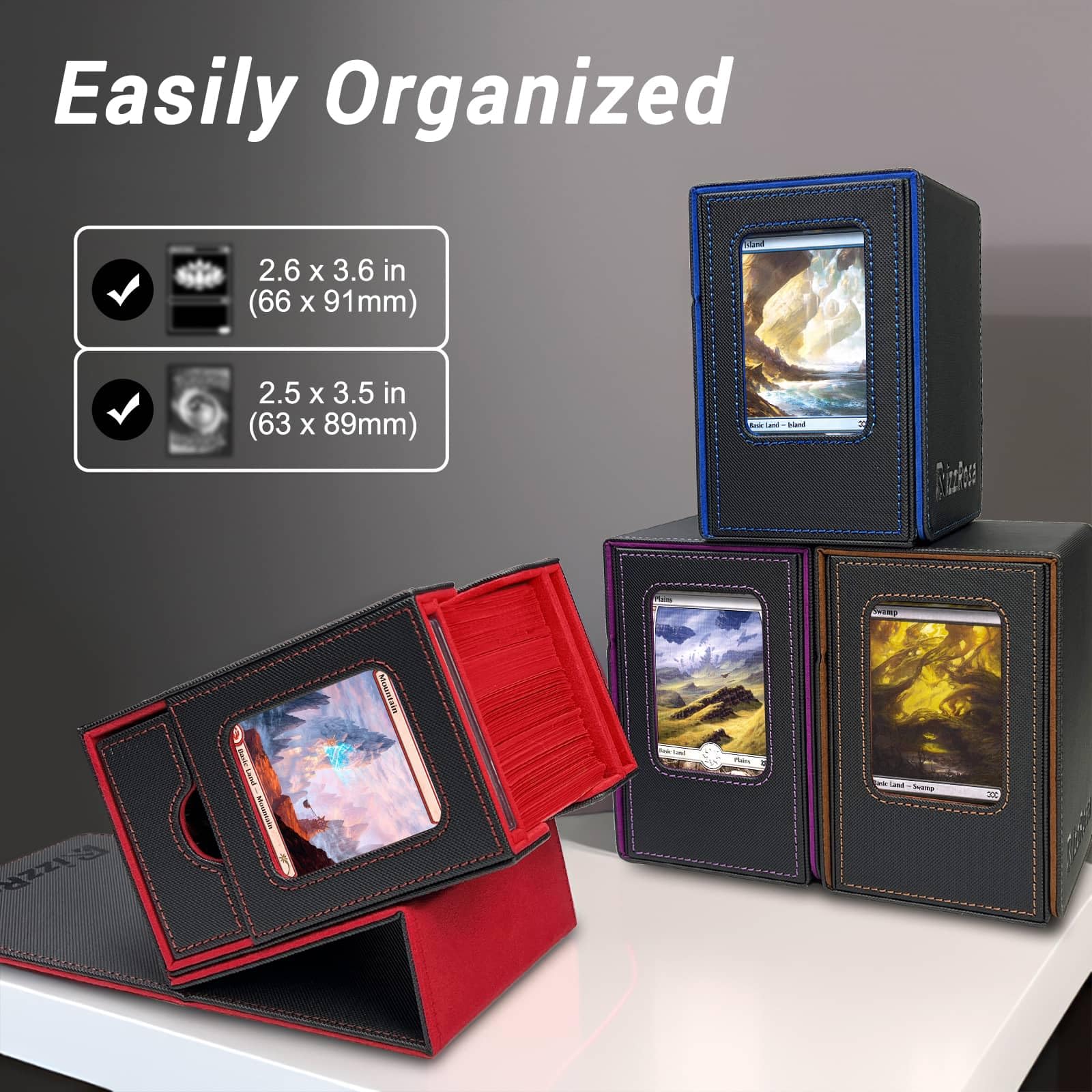 Premium MTG Commander Deck Box - Holds 100 Double-Sleeved Cards with 2 Display Stands & Built-in Dice Tray | Ultimate Storage Solution for Magic: The Gathering, TCG & CCG Cards | Perfect for Game Nights & Tournaments (Blue)
