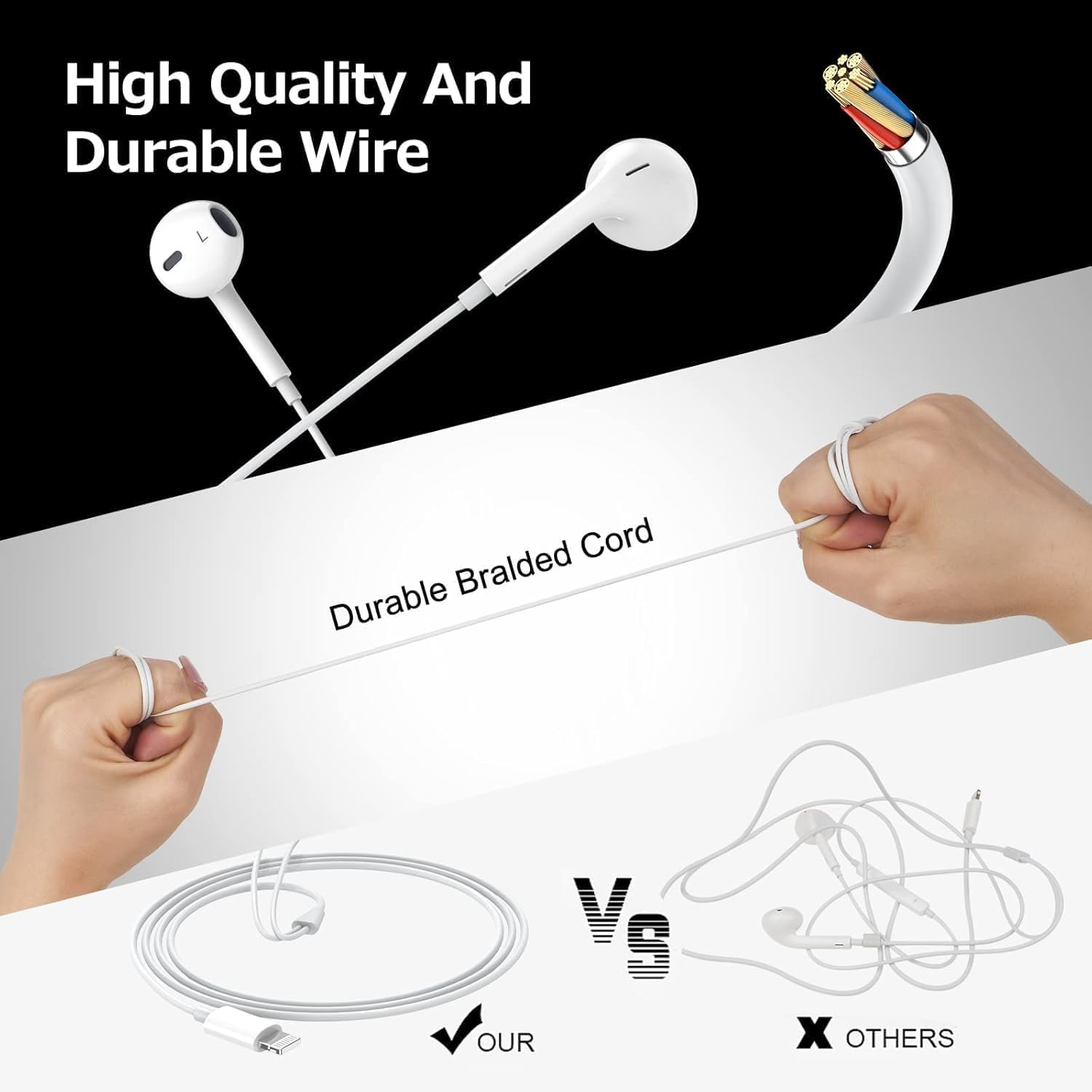2 Pack Wired Earbuds with Built-in Mic & Volume Control - Noise Canceling Headphones for iPhone 14/13/12/11/SE/X/XR/XS/8/7 - Perfect for Gym, Commuting & Work Calls