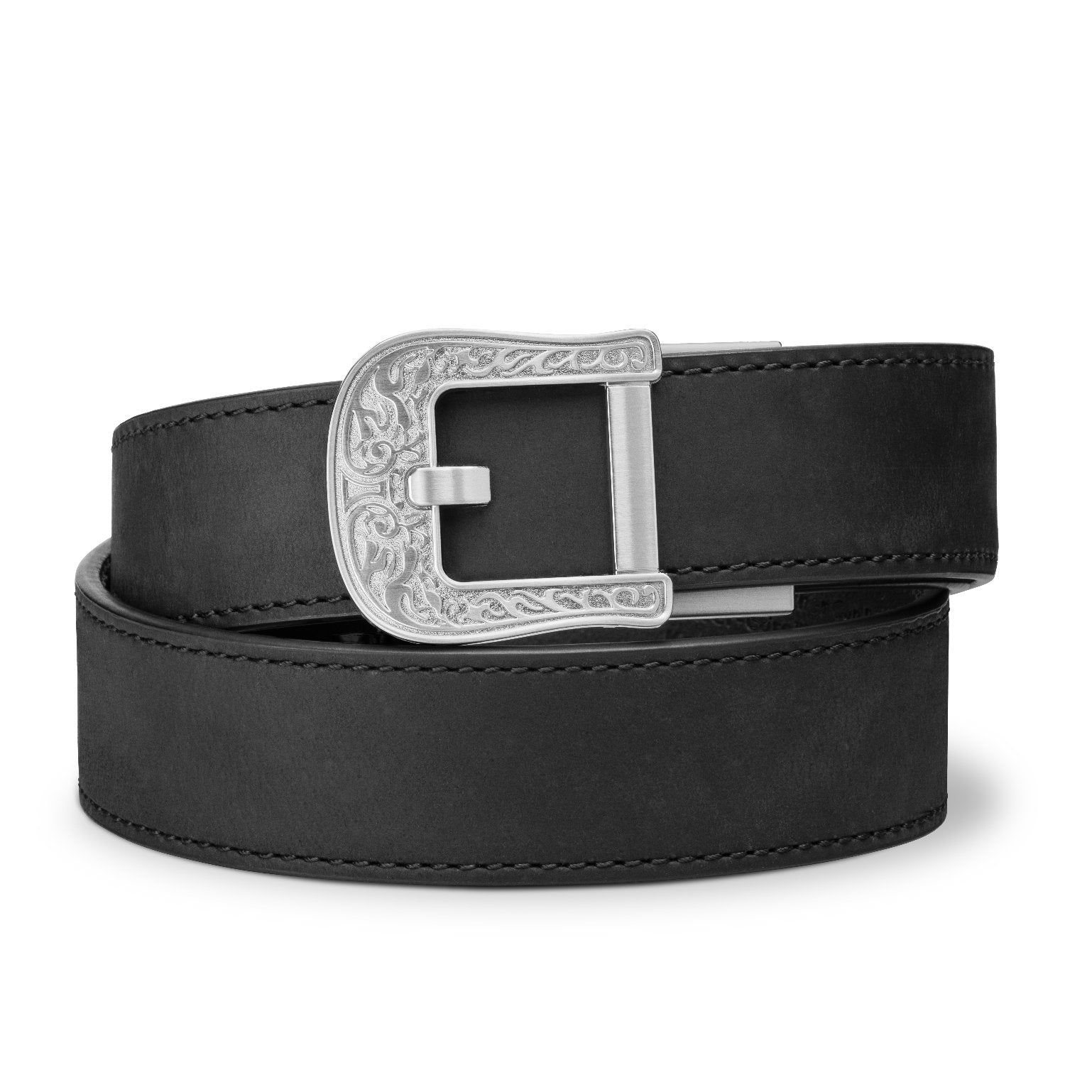 Premium Black Buffalo Leather Gun Belt with Rodeo Buckle - Western Style for Cowboy, Shooting & Outdoor Activities