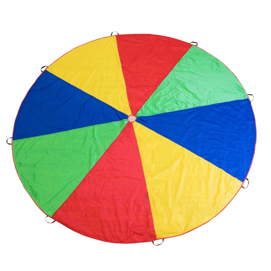 12ft Rainbow Play Parachute for Kids - Outdoor/Indoor Gym Games, Cooperative Play Toy with Handles - Perfect for Birthday Parties, School Activities & Team Building Exercises