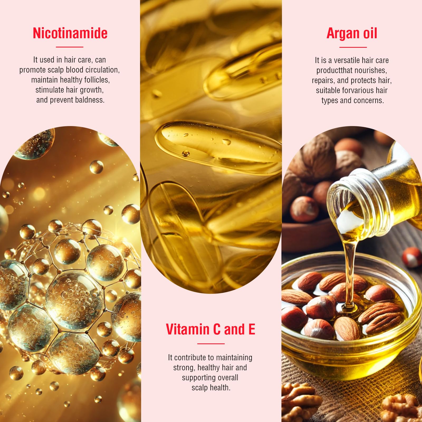 Hair Growth Vitamins Serum with Argan, Macadamia & Avocado Oils - No Rinse Leave-In Treatment with Vitamins A, C, E & Pro B5 - Repairing Hair Serum for Frizzy, Damaged Hair - Deep Conditioning Treatment for Women & Men - Perfect for Daily Hair Care, Salon-Quality Results at Home