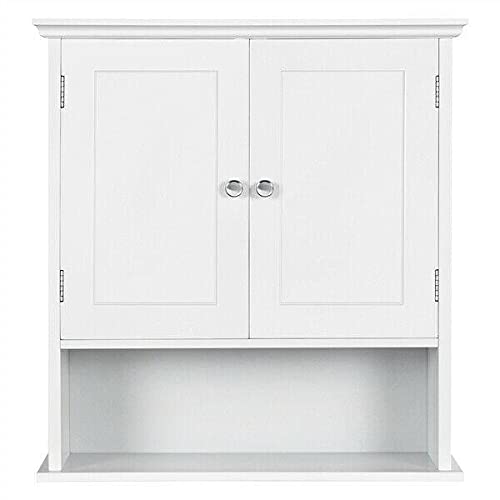 **Wooden Wall Mount Medicine Cabinet with 2 Doors & Shelf - Bathroom Storage Organizer for Home Decor, Bathroom Shelves & Accessories - Perfect for Small Bathrooms, Apartments & Vanity Organization**