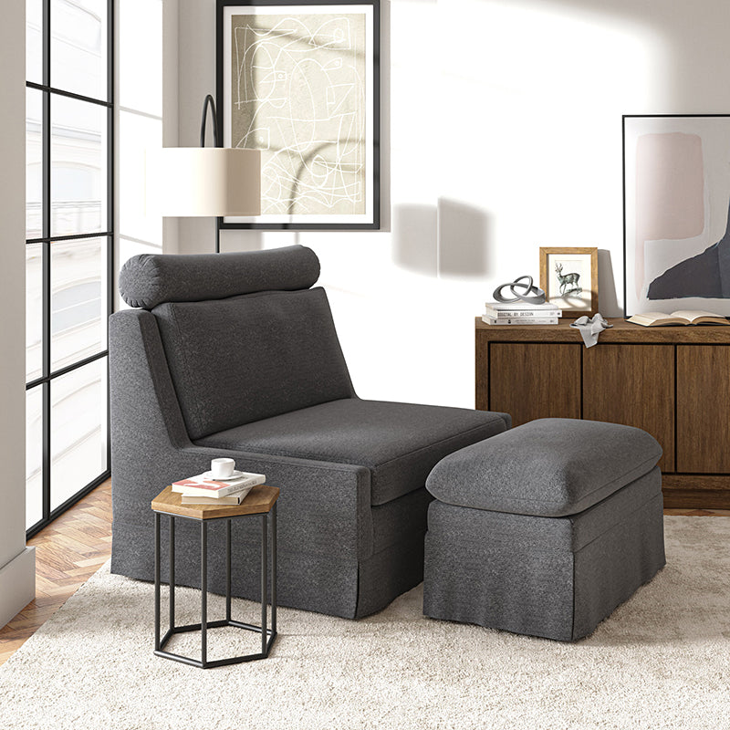 Tobias Modern Style 45W Slipcovered Living Room Chair with Ottoman - Comfortable Lounge Chair for Living Room, Bedroom & Office