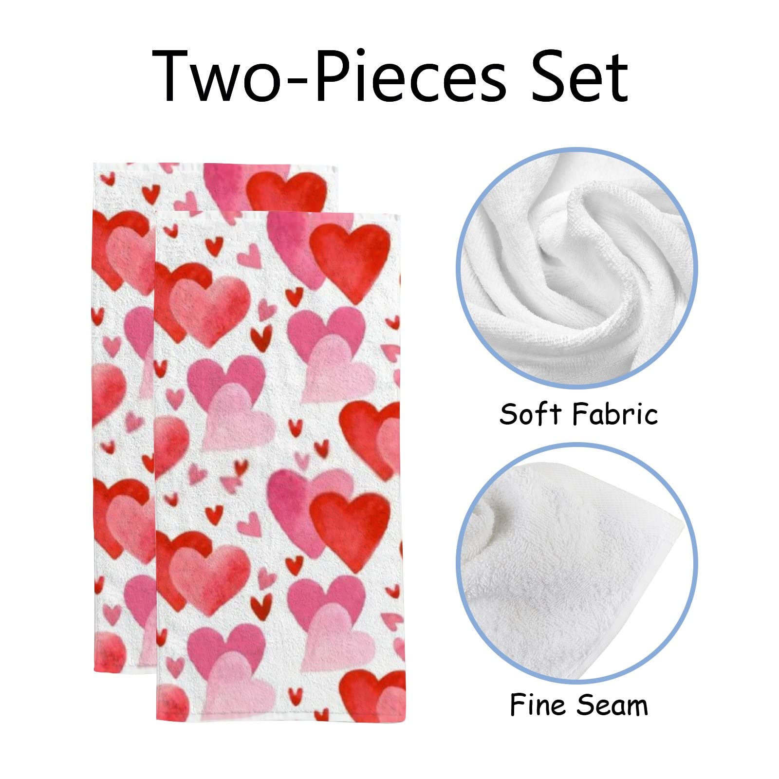 Valentine's Day Red Heart Hand Towels Set of 2 - Absorbent Microfiber Kitchen & Bath Towels (30x15 Inches) for Bathroom, Guest, Bar, Gym, Spa - Perfect for Romantic Gifts & Home Decor