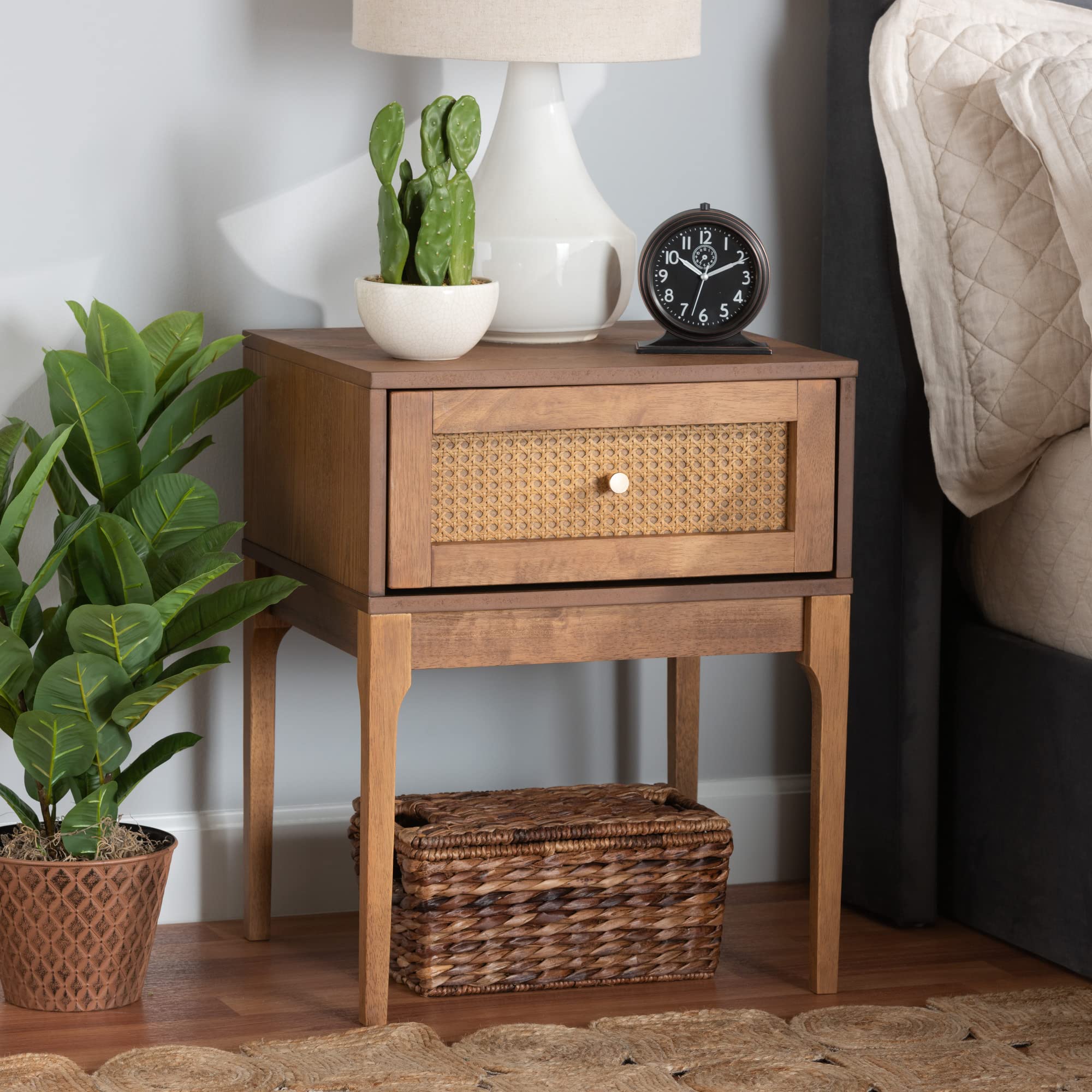 Baxton Studio Ramiel Nightstand - Modern Bedside Table with Natural Brown/Gold Finish - Perfect for Bedroom, Living Room, or Guest Room Decor