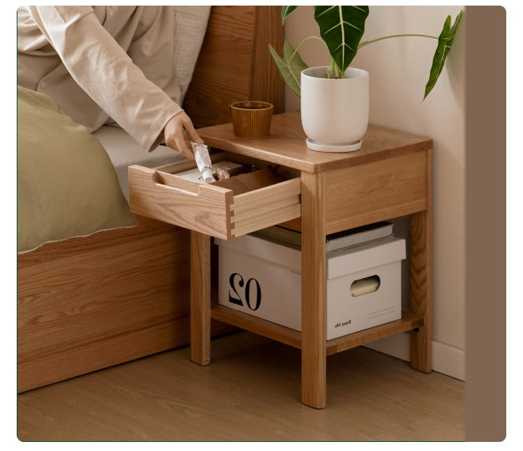 Solid Oak Wood Nightstand - Bedside Table with Drawer for Bedroom Furniture, Perfect for Storage and Decor | Modern & Rustic Home Design