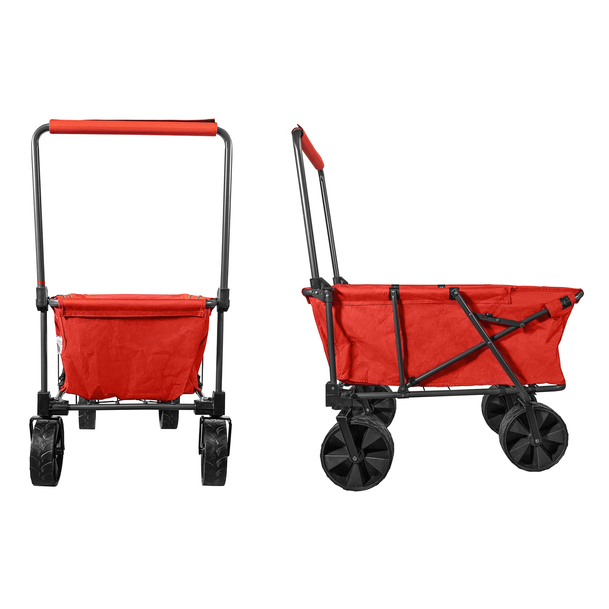 Zenithen Steel Foldable Large Utility Cart with X-Large All-Terrain Wheels - Heavy Duty Folding Wagon for Camping, Beach, Yard Work, Groceries & Outdoor Activities (Red)