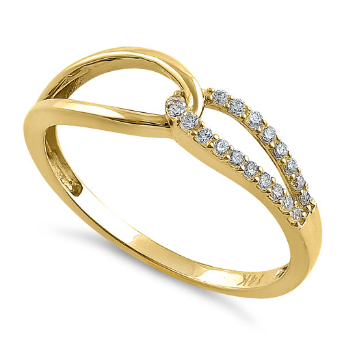 14K Solid Yellow Gold CZ Knot Round Ring for Women - Elegant Jewelry Gift for Wedding, Anniversary & Everyday Wear