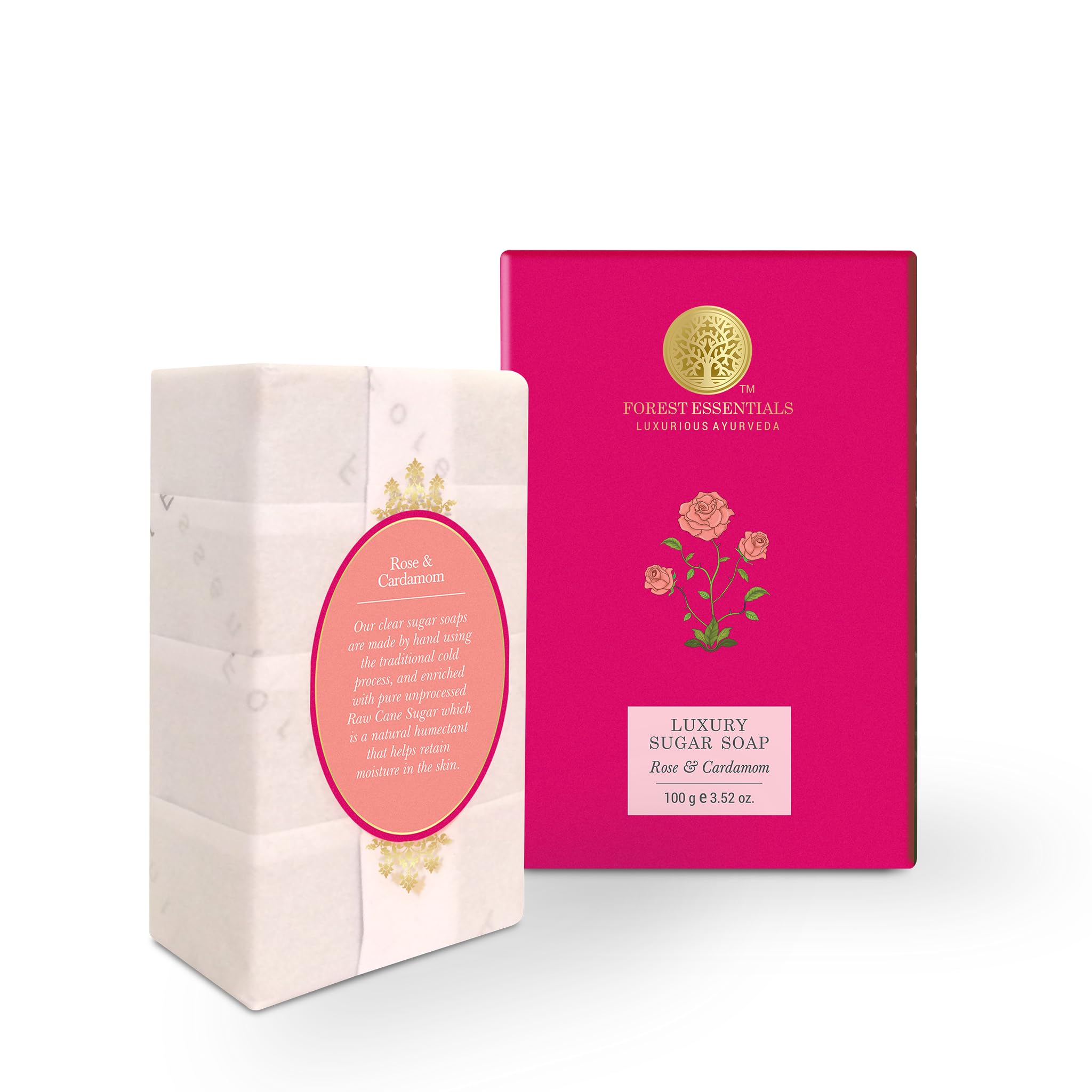 Forest Essentials Luxury Sugar Soap - Rose, Bitter Orange & Cinnamon Ayurvedic Body Wash | Delicate Facial Cleanser with Mashobra Honey & Lemon | Natural Skincare for Dry & Sensitive Skin | Perfect for Daily Shower & Spa Relaxation