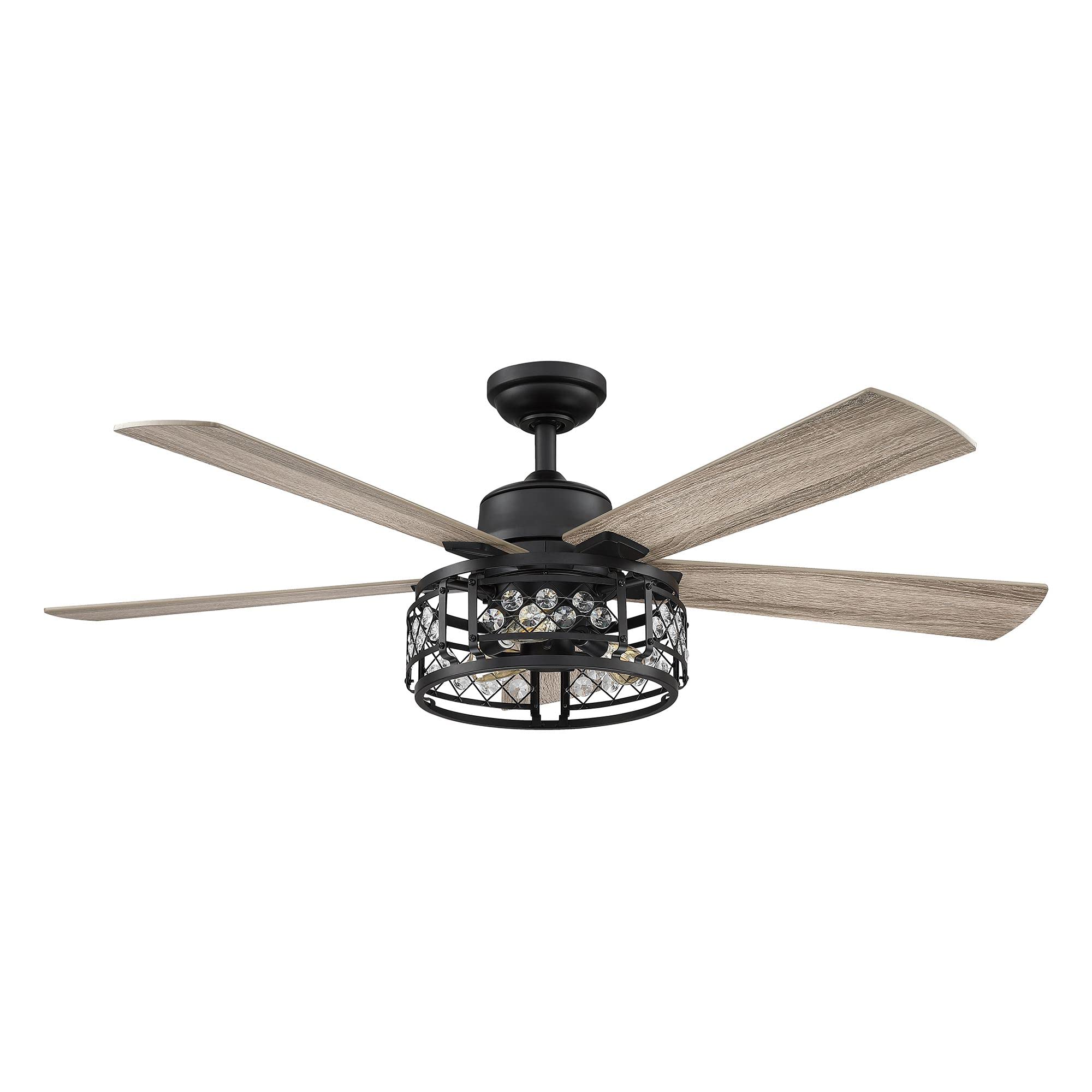 52 Inch Black Ceiling Fan with Light and Remote - Farmhouse Style for Bedroom, Covered Patio & Outdoor Use - Energy Efficient Quiet Blades by Parrot Uncle