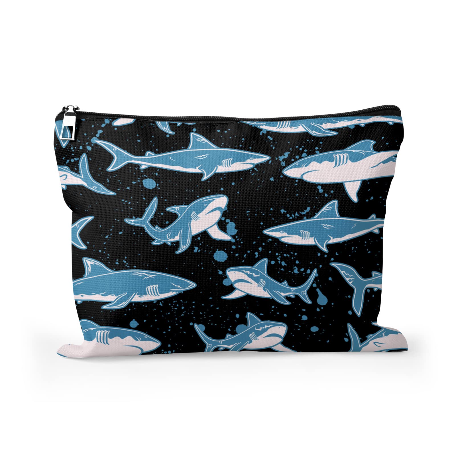 Cafl Underwater World Shark Makeup Bag - Large Capacity Waterproof Cosmetic & Toiletry Organizer for Women (10x8 Inch) - Perfect for Travel, Beach Trips & Swim Gear Storage