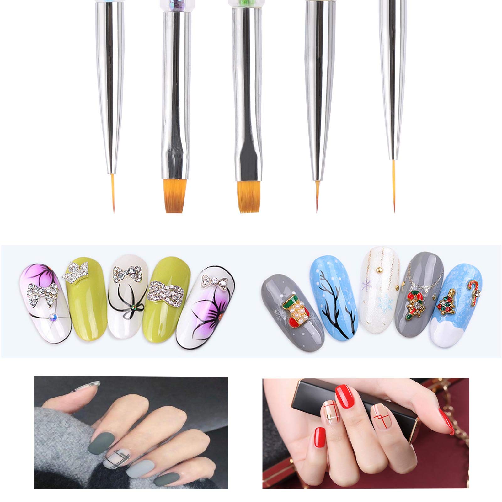 5-Piece Double Ended Nail Art Brush Set - Fine Liner, Dotting Pen for Gel Polish & Acrylic Nails - Professional Detailing Tools for DIY Manicures, Salon Use & Nail Art Designs