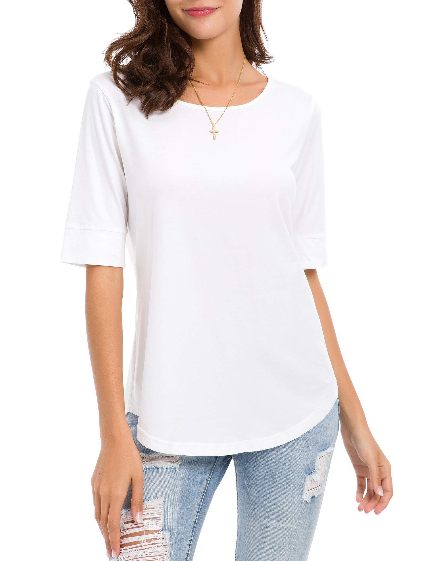 Women's Elbow Length Sleeve Cotton Blouse - Summer Casual Tunic Tops for Women | Perfect for Office, Beach & Everyday Wear