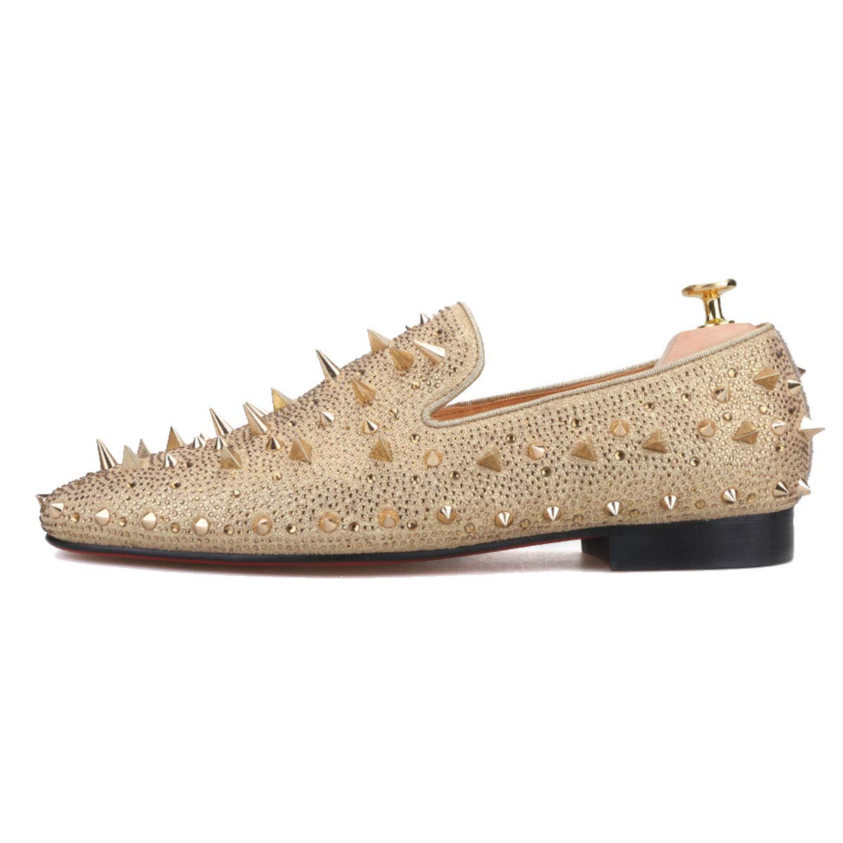 FERUCCI Men's Gold Spike Loafers with Crystal Rhinestones - Stylish Slip-On Shoes for Casual Wear & Parties