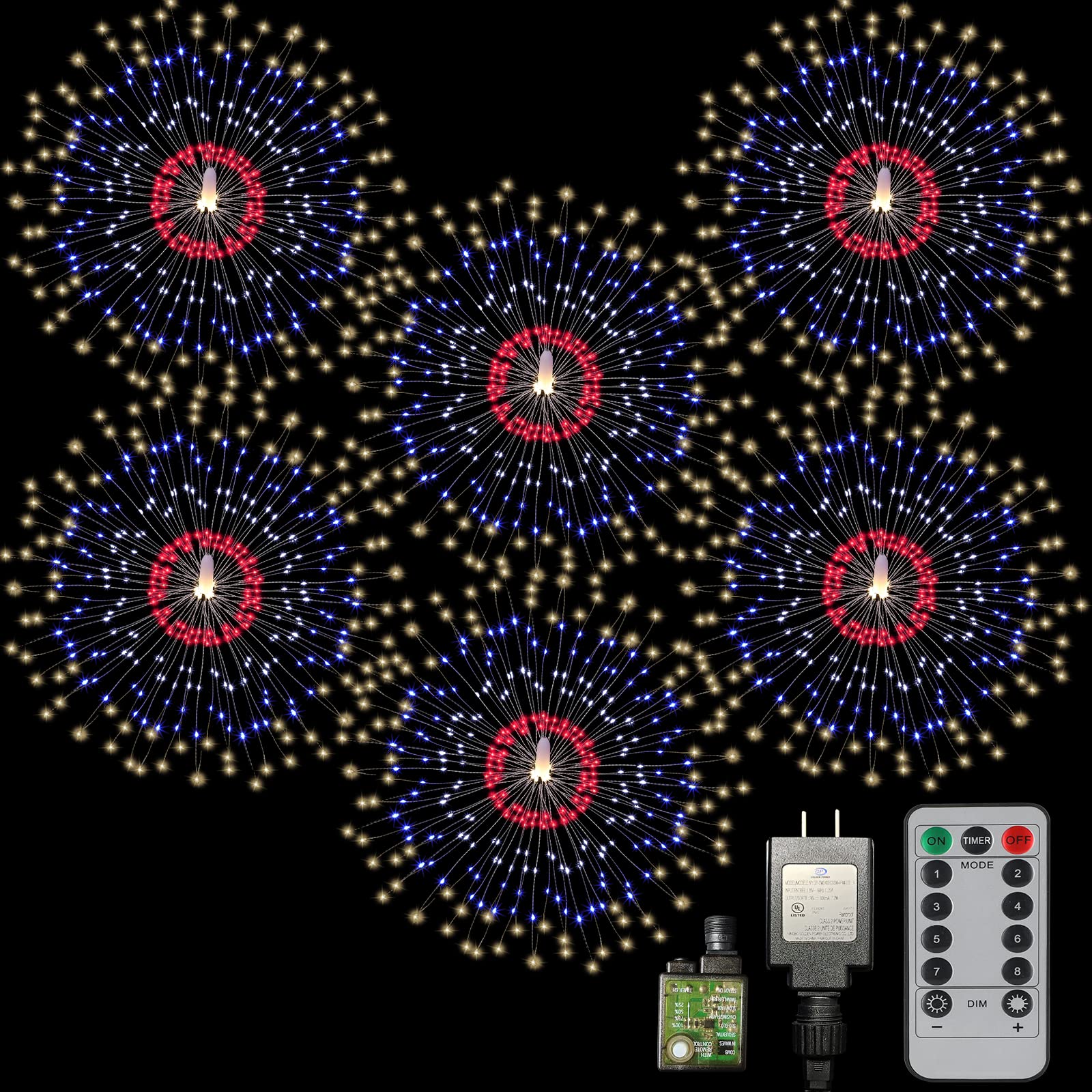 Firework Lights 6 Pack - 180 LED Copper Wire Starburst Fairy Lights with Remote, 8 Lighting Modes, Waterproof Outdoor Hanging Lights for Garden, Patio, Wedding & Party Decor