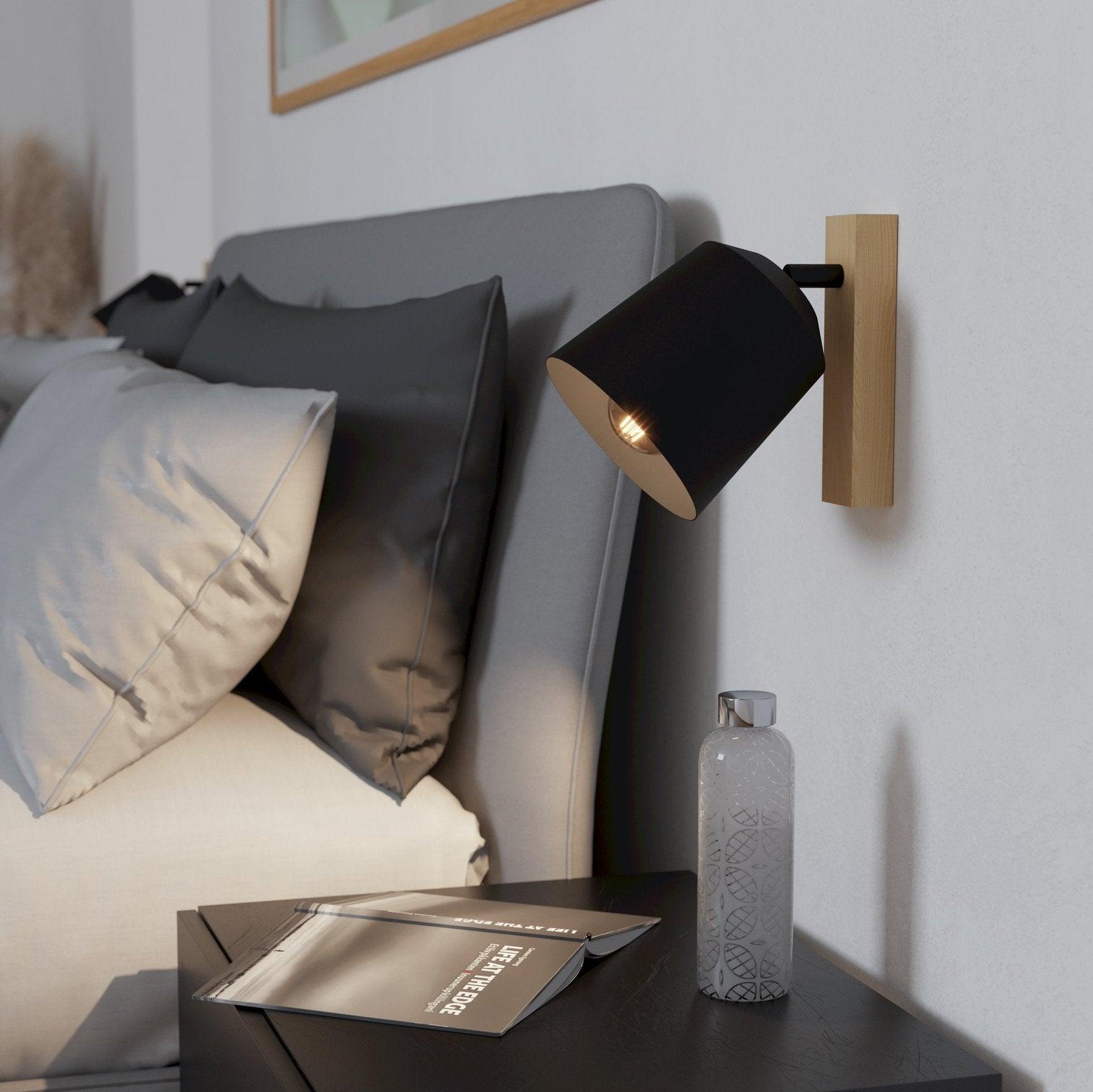 Eglo Cotorro Modern Wood & Black Wall Spotlight - Adjustable Indoor/Outdoor Lighting for Bedroom, Living Room, Patio & Garden Decor