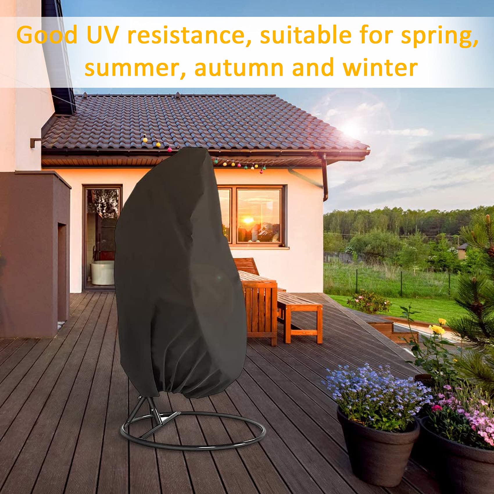 Reofrey Waterproof UV-Resistant Patio Hanging Chair Cover with Zipper - 75x45 Inch Outdoor Egg Swing Chair Protector for Garden, Balcony & Backyard (Black) | Weatherproof Furniture Protection for All Seasons