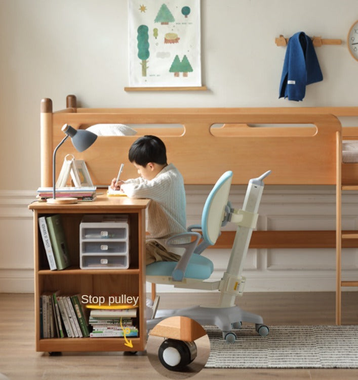 Solid Oak Wood Mid-High Bed with Slanted Ladder - Sturdy Adult Loft Bed for Small Spaces, Dorm Rooms & Modern Apartments