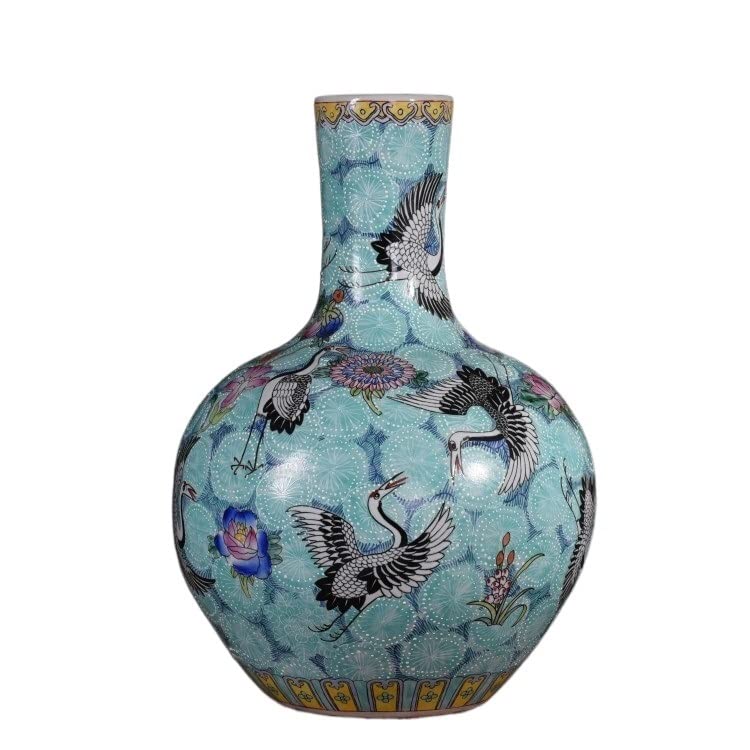 Antique Ceramic Famille Rose Crane Floor Vase - Large Handcrafted Dried Flower Vase for Living Room Decor, Vintage Home Ornament & Collection Piece | Perfect for Boho, Farmhouse & Traditional Interior Design (Color: F)