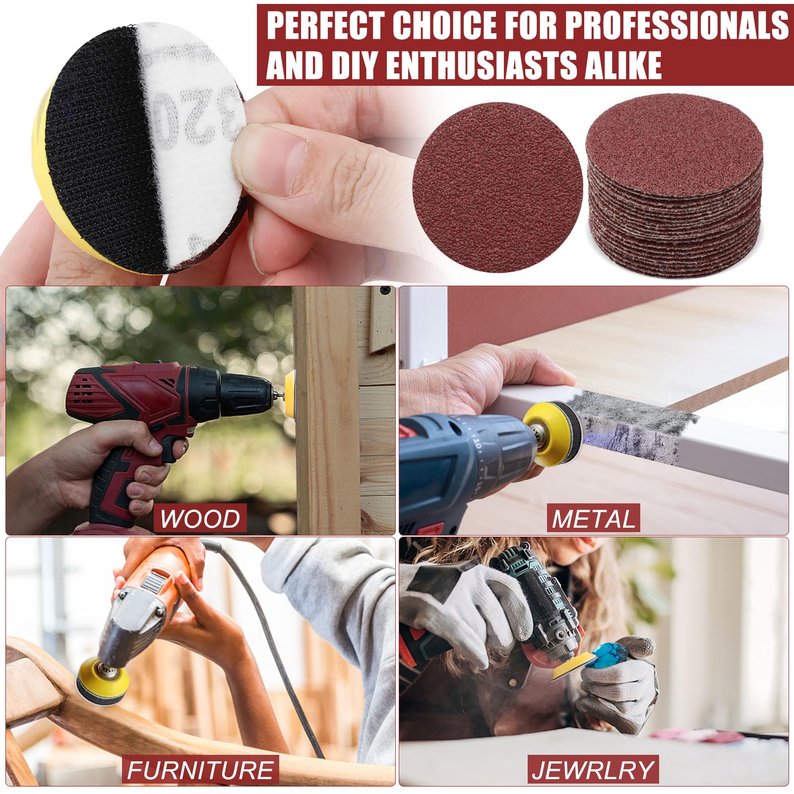 ZEHIQ 120pcs 2 Inch Sanding Discs 60 Grit Hook and Loop - Alumina Orbital Sander Pads No Hole for Sanders, Drill Grinder & Rotary Tools - Perfect for Woodworking, Metal Polishing & DIY Projects