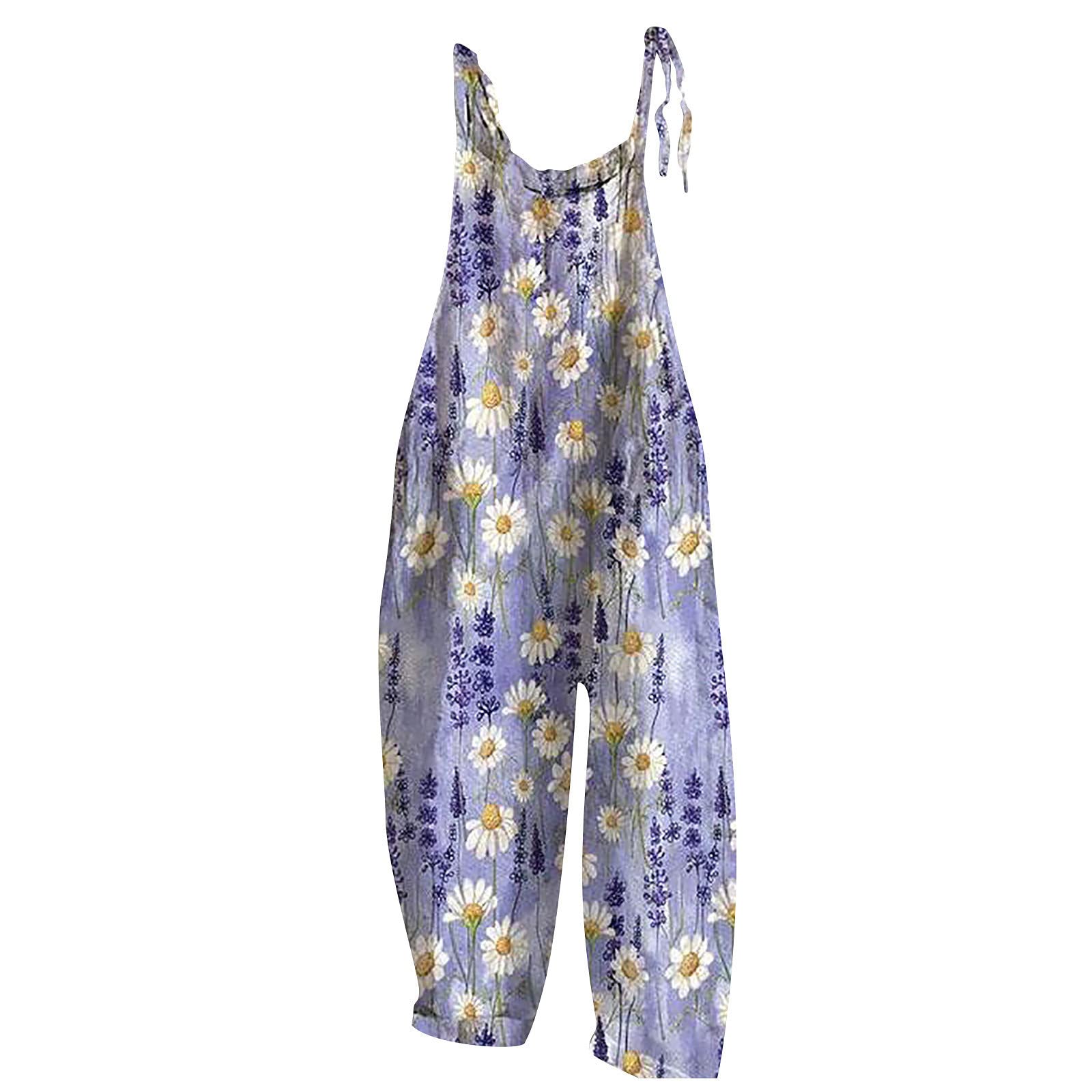 Women's Floral Print Jumpsuit - Summer Casual Loose Overalls with Wide Leg, Vintage Romper & Painter Pants for Work or Leisure | Perfect for Beach, Office & Outdoor Activities