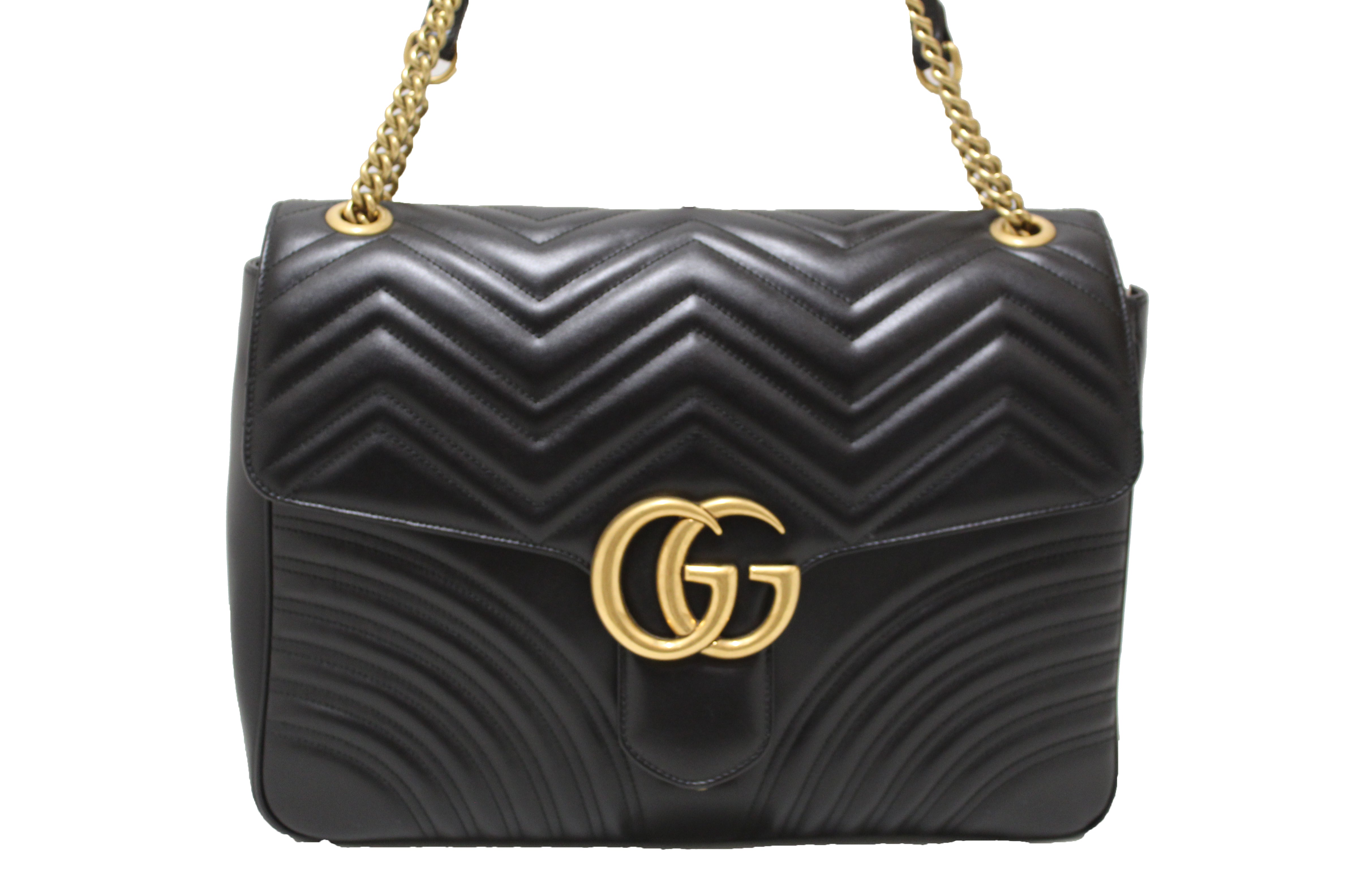 Authentic Gucci Black Calfskin Leather Large Marmont Matelasse Flap Chain Shoulder Bag 498090 | Luxury Designer Handbag for Women | Perfect for Evening Parties, Work & Daily Use