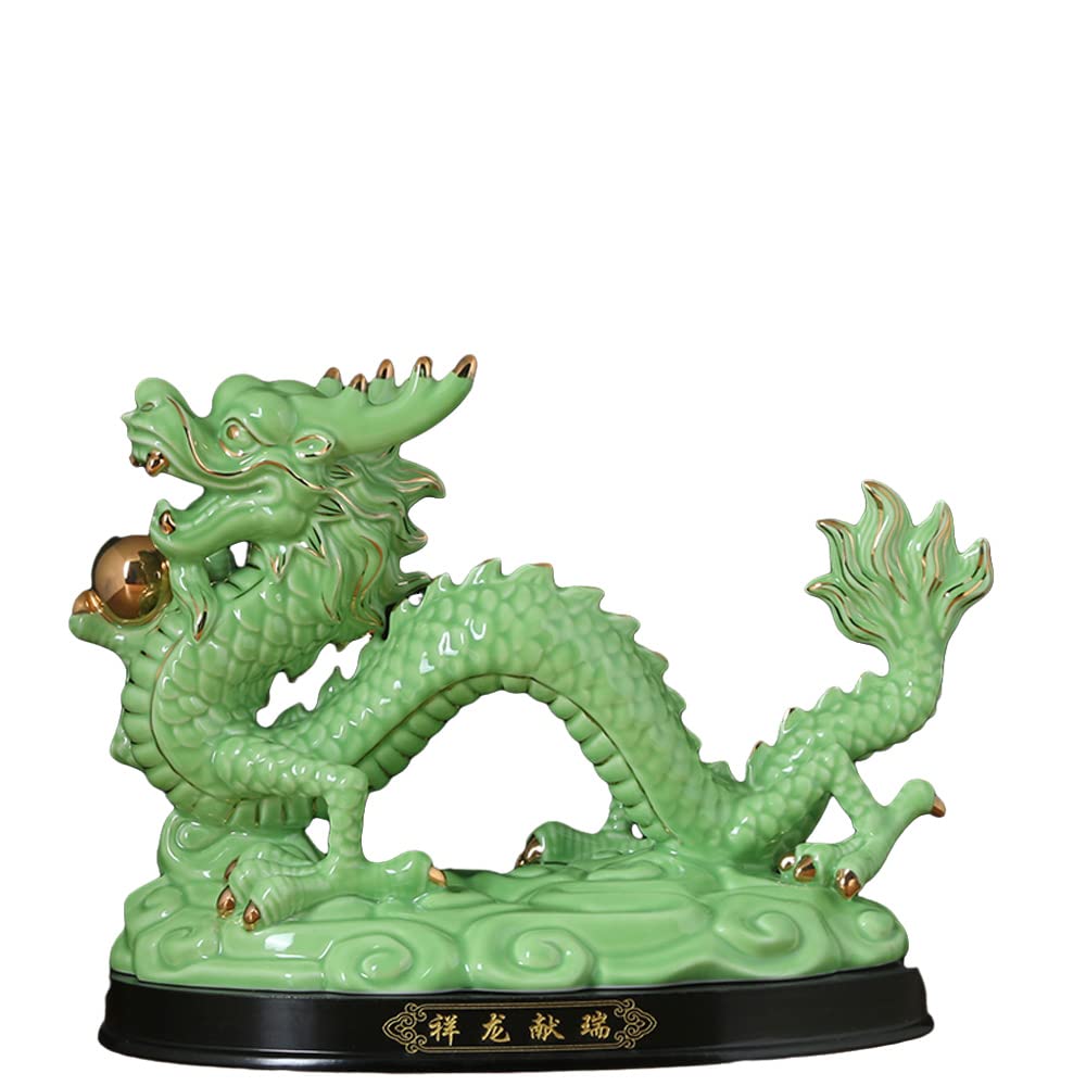 CHUANG Dragon Statue - Chinese Feng Shui Decor, Zodiac Animal Home Decoration, Housewarming Gift (Green) - Perfect for Living Room, Office & Wealth Corner Display
