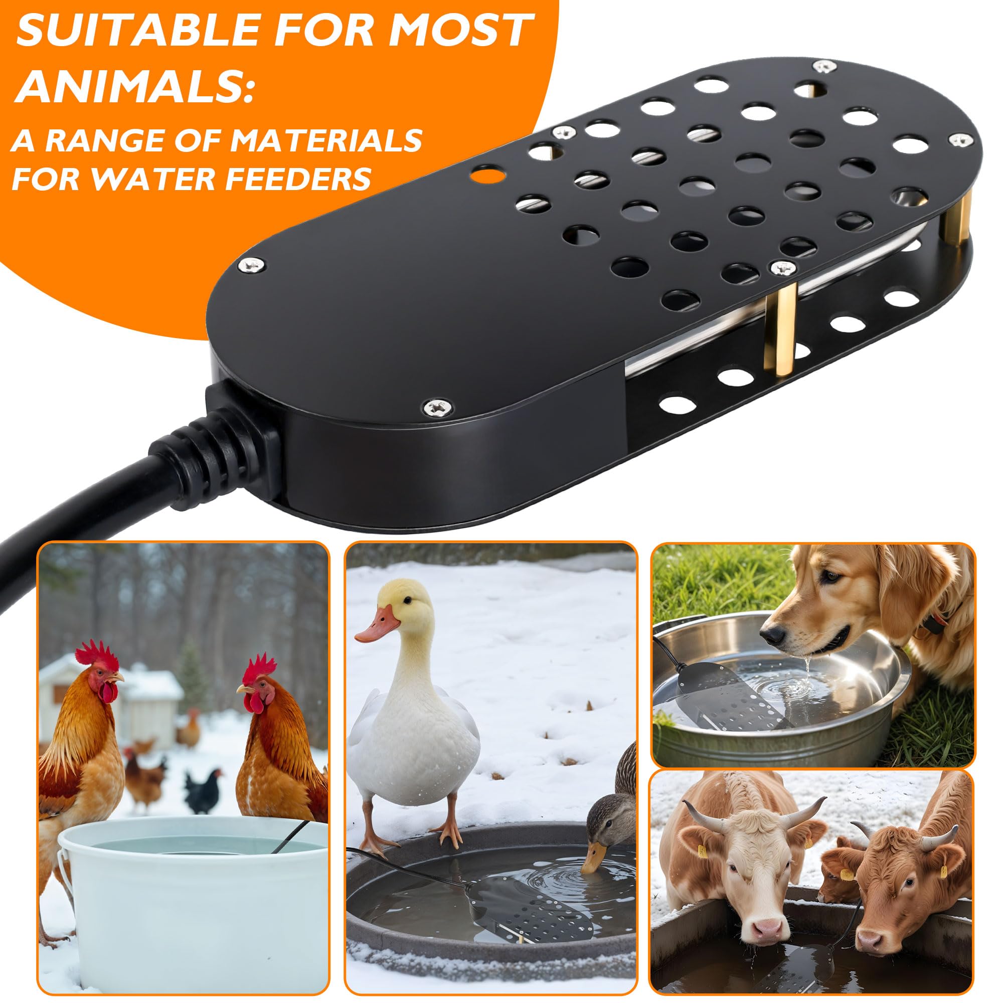 250W Poultry Water Heater - Winter Chicken Water Warmer for Coops & Farms | Keep Water from Freezing in Cold Weather