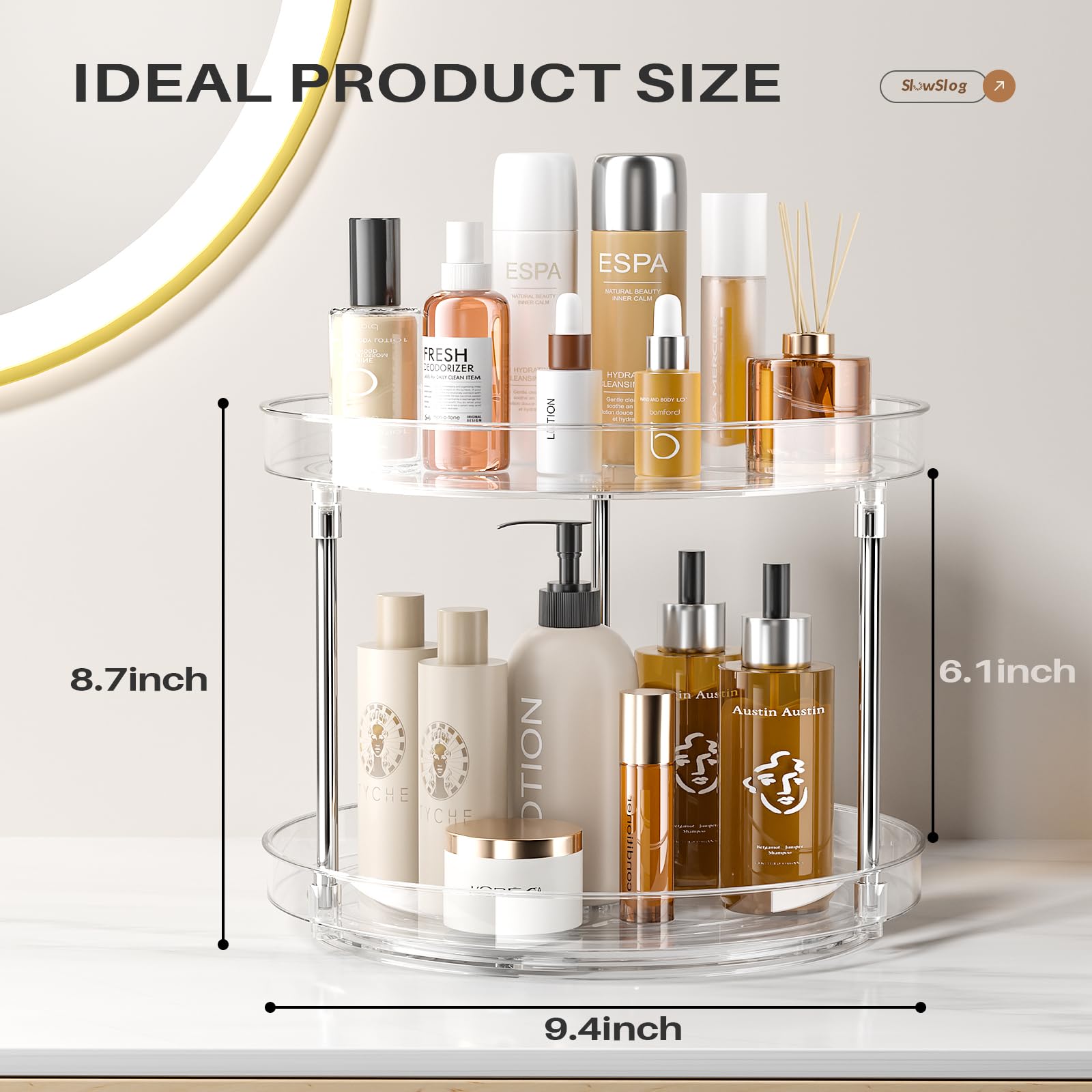 2 Tier Lazy Susan Organizer - 360° Rotating Clear Turntable for Makeup, Perfume & Kitchen Storage | Cabinet & Countertop Organizer Tray for Vanity, Bathroom & Pantry | Perfect for Small Space Organization & Easy Access to Essentials