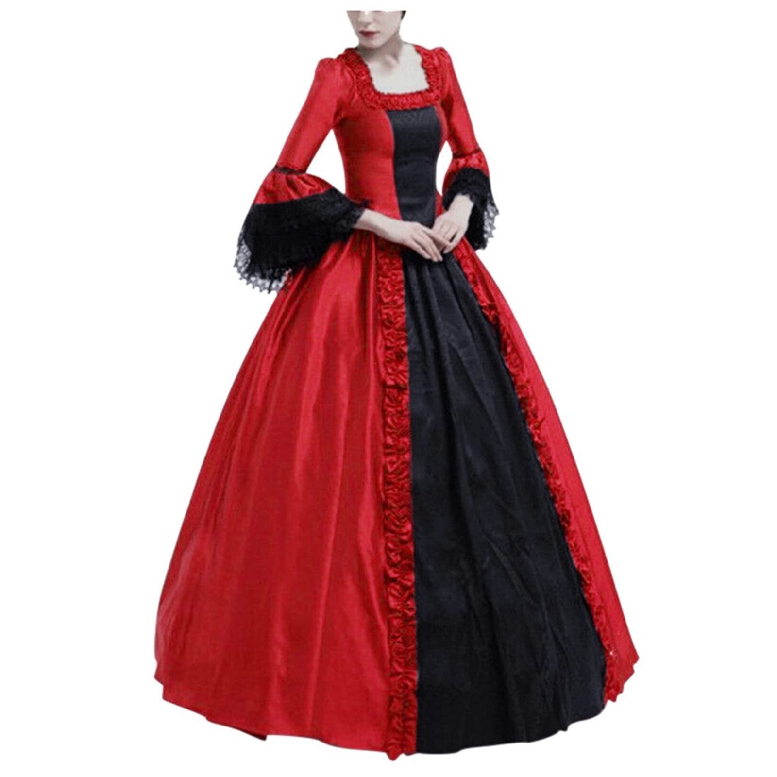 SHOPESSA Women's Halloween Queen Costume Dress - Victorian Court Gown with Square Neck & Puff Sleeves for Masquerade Ball, Cosplay, Renaissance Fair & Themed Parties