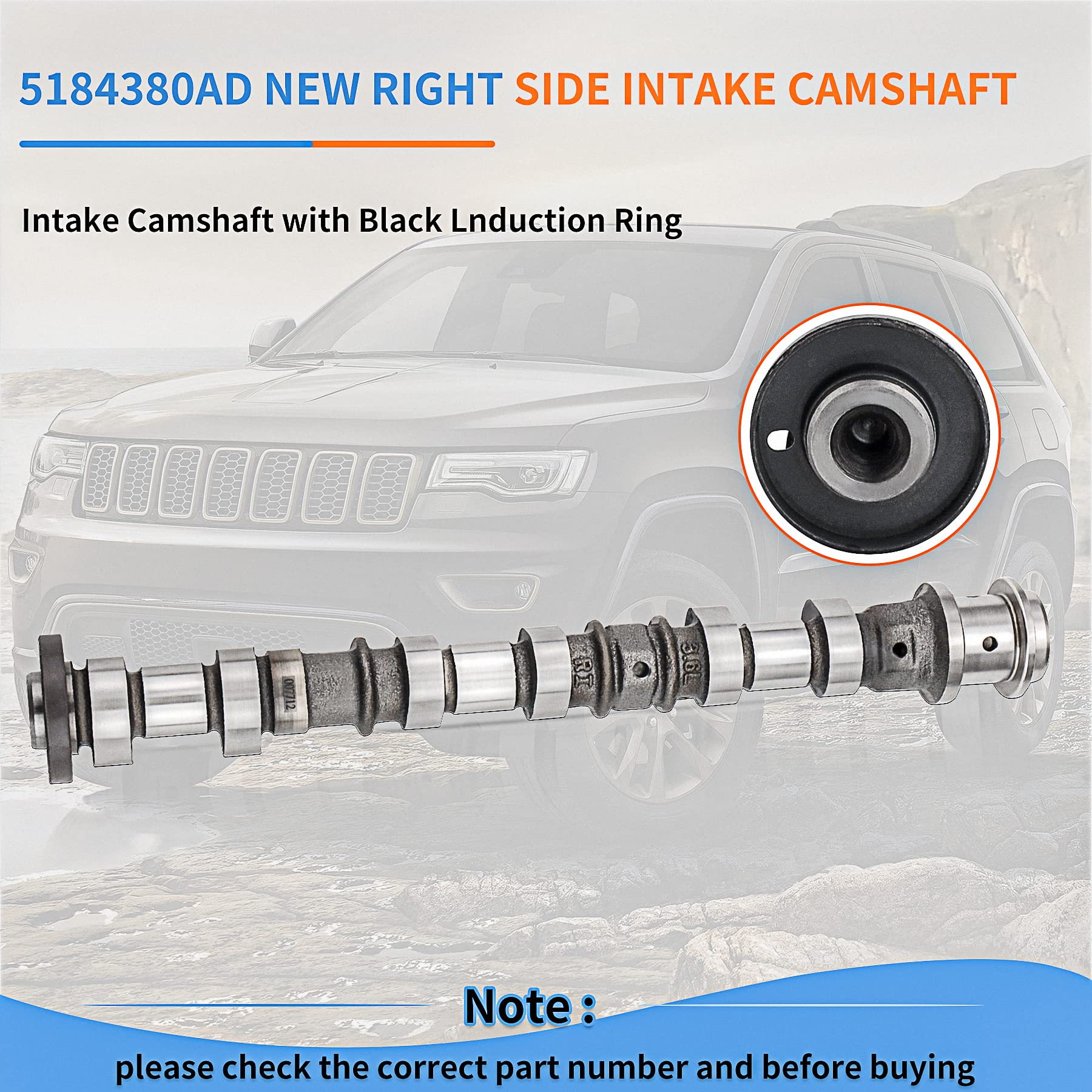 5184380AG Right Side Intake Camshaft Replacement for Jeep Dodge Chrysler Ram 3.6L V6 Engine - Perfect for Engine Repair & Performance Upgrades
