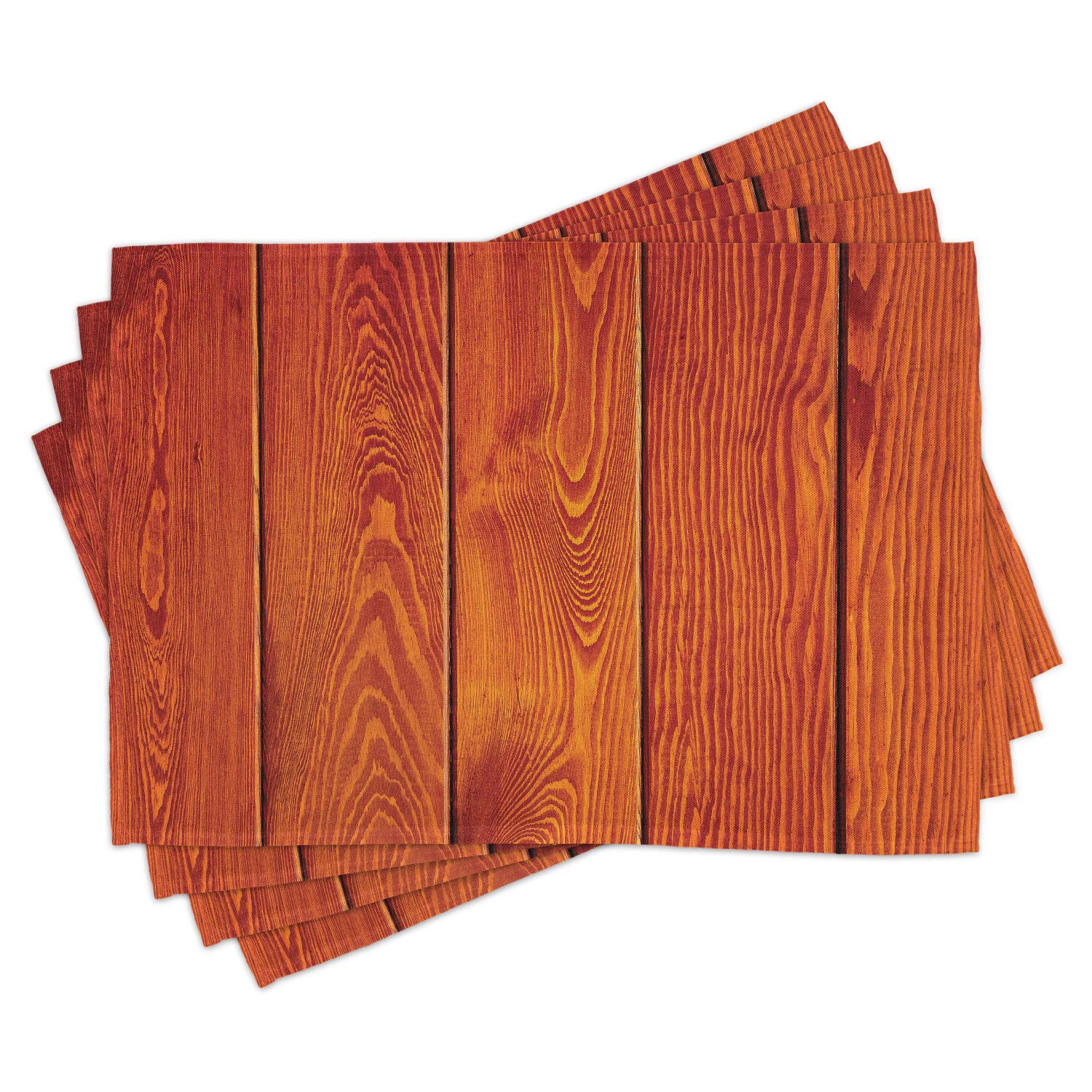 Ambesonne Orange Placemats Set of 4 - Rustic Wooden Texture with Natural Oak Tree Print, Washable Fabric Table Mats for Dining Room & Kitchen Decor (Marigold Orange) - Perfect for Thanksgiving, Fall Decorations, and Farmhouse Style Dining Tables