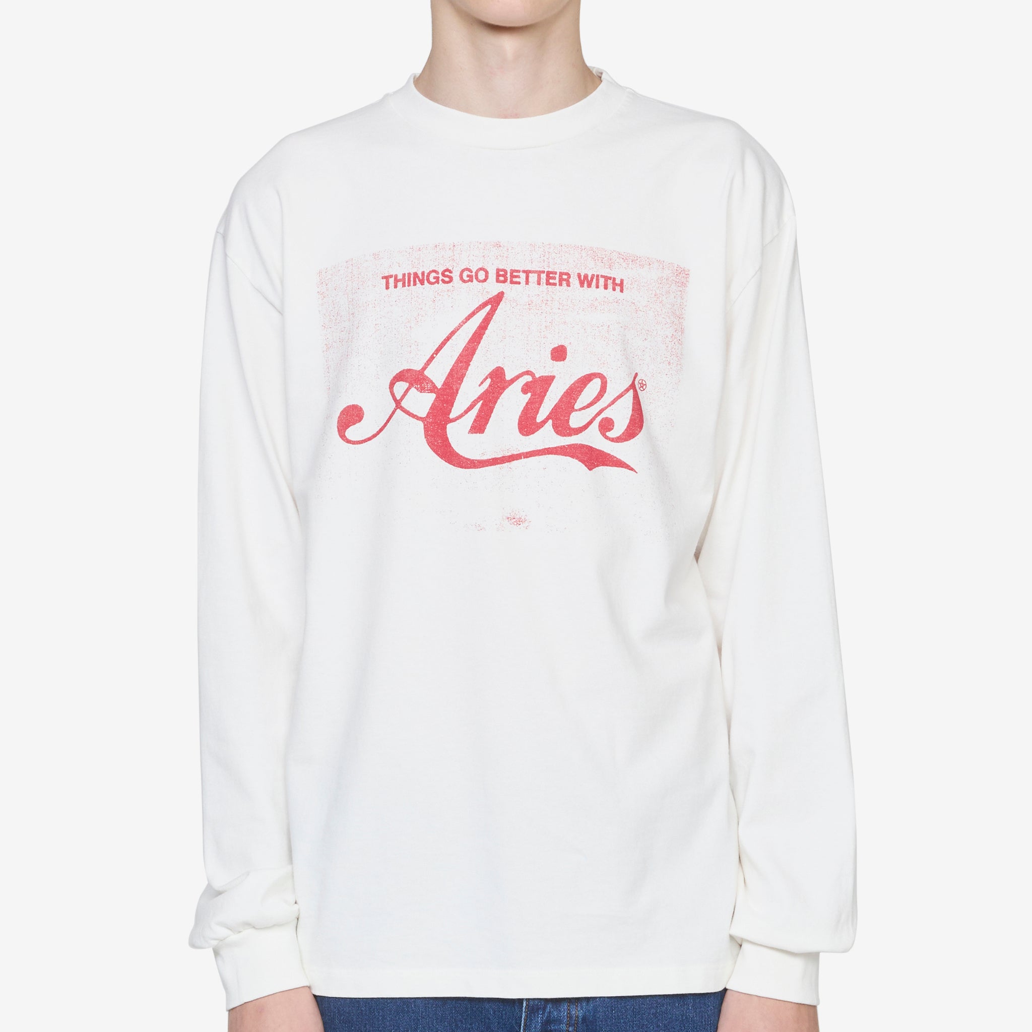 Faded Cola Long Sleeve T-Shirt for Men & Women - Vintage Soft Cotton Crewneck Tee in Off White - Perfect for Casual Wear, Street Style & Everyday Outfits