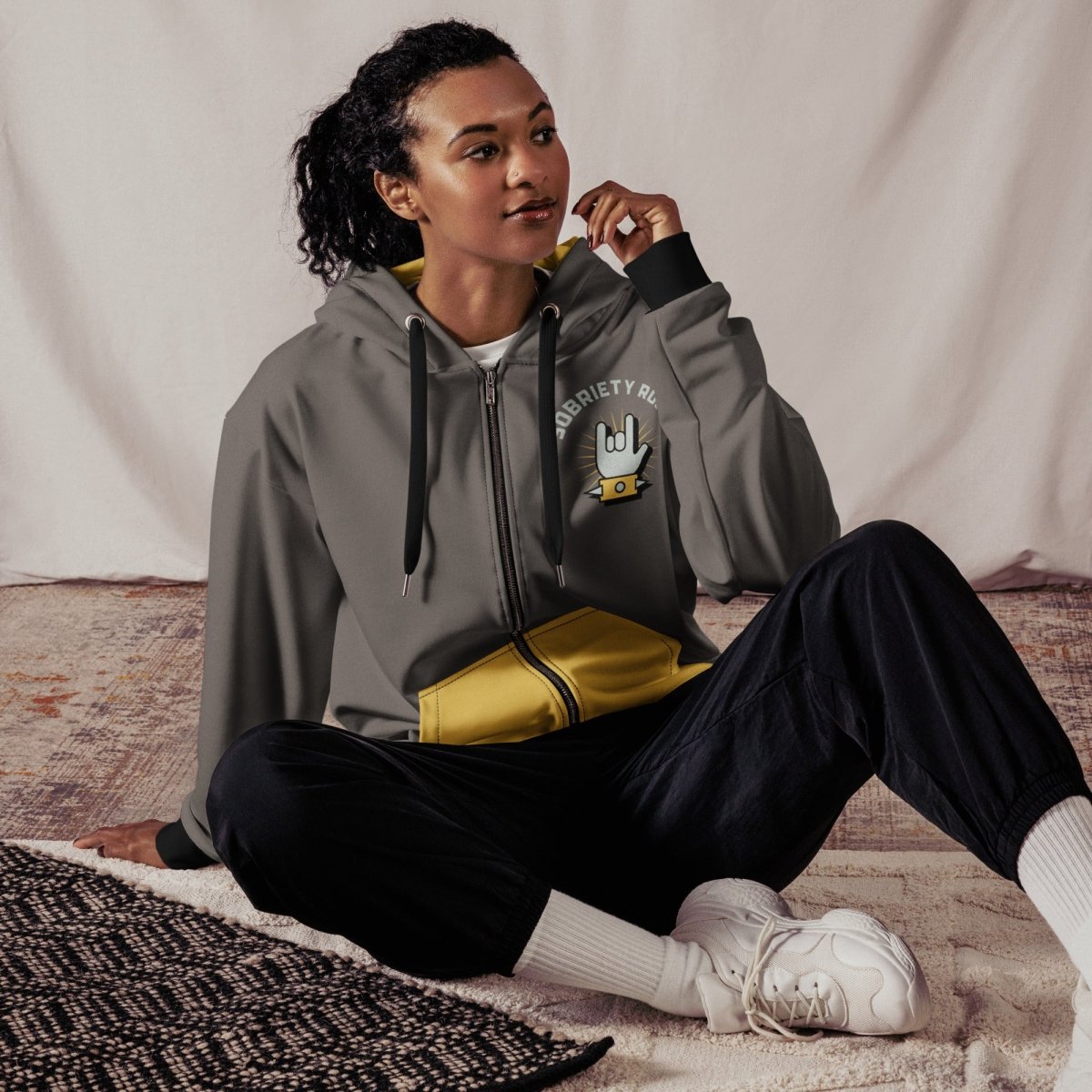 Sobriety Rocks Unisex Zip Hoodie - Gray & Yellow Variant | Comfortable & Stylish for Everyday Wear | Perfect for Casual Outings, Recovery Support & Gifts