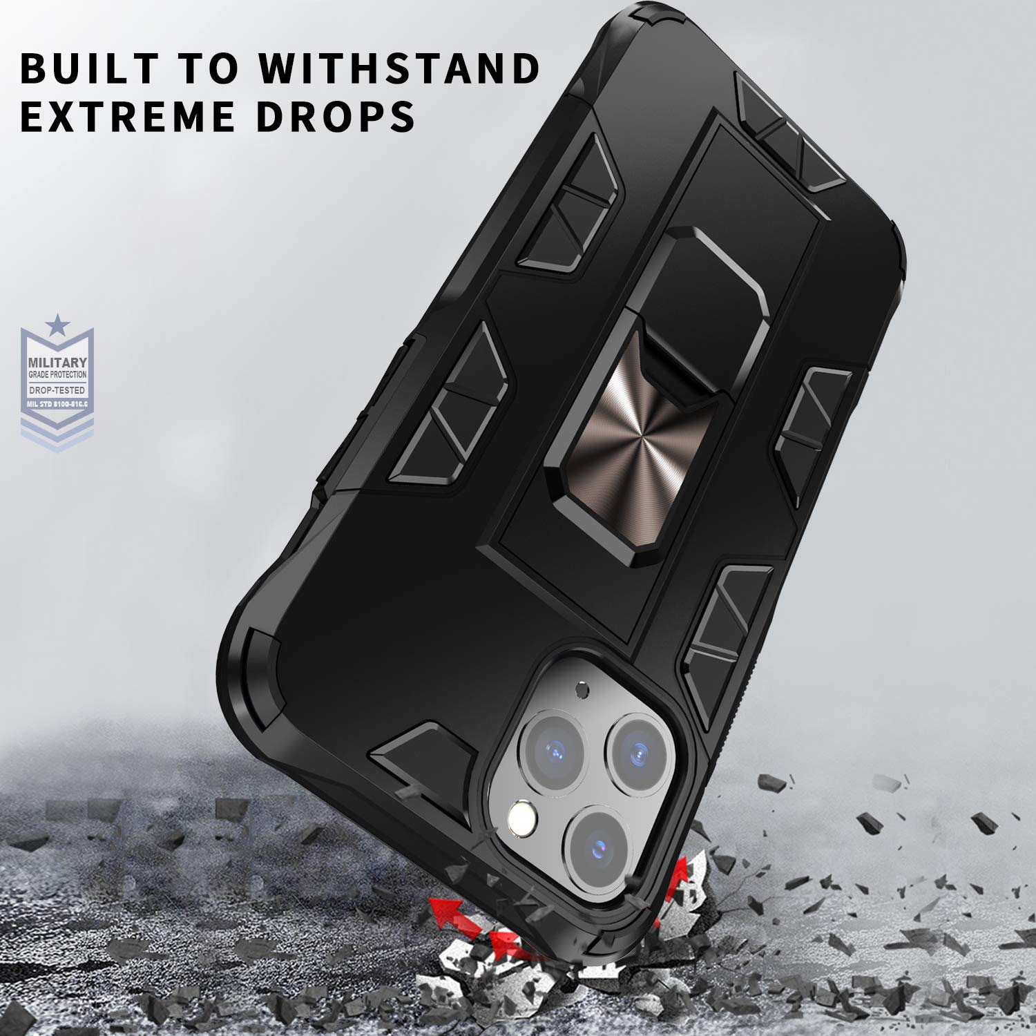 **Shockproof Heavy Duty Armor Phone Case for iPhone 11 Pro Max (6.5 Inch) - Black with Kickstand & Ring Holder | Military-Grade Drop Protection | Perfect for Outdoor, Travel & Daily Use**