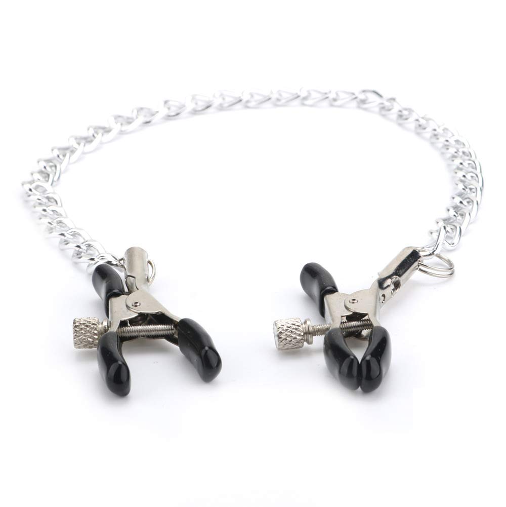 Adjustable Pressure Nipple Clamps with Chain - Silver Metal Nipple Clips for Women & Couples - BDSM Toy for Sensual Play & Intimate Scenes