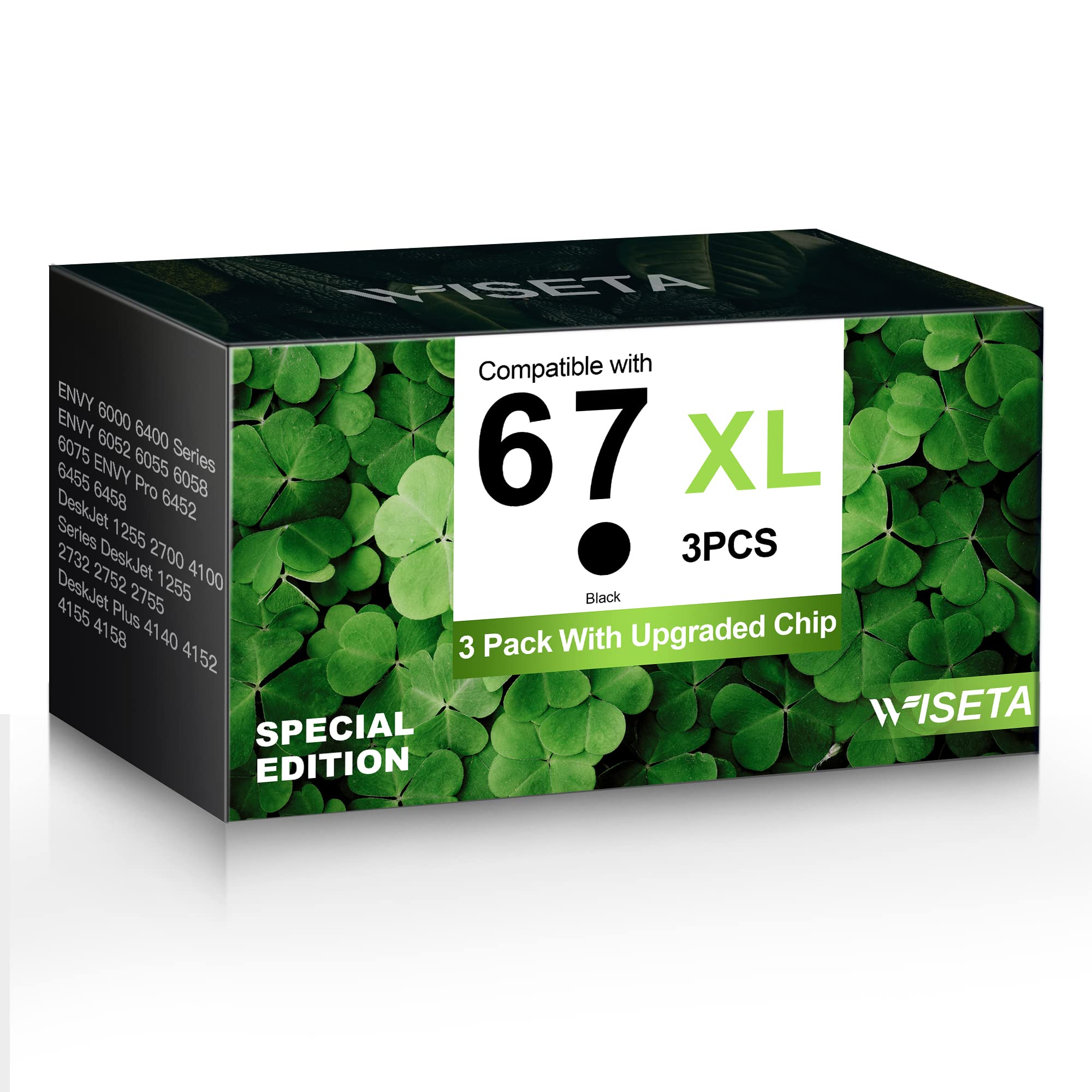 WISETA Remanufactured HP 67XL Ink Cartridge Replacement - Compatible with HP Envy 6055 6075 Pro 6455 6458 2752 2755 4140 4155 Printers (1 Black, Eco-Friendly) - Perfect for Home Office Printing, School Projects & Small Business Documents