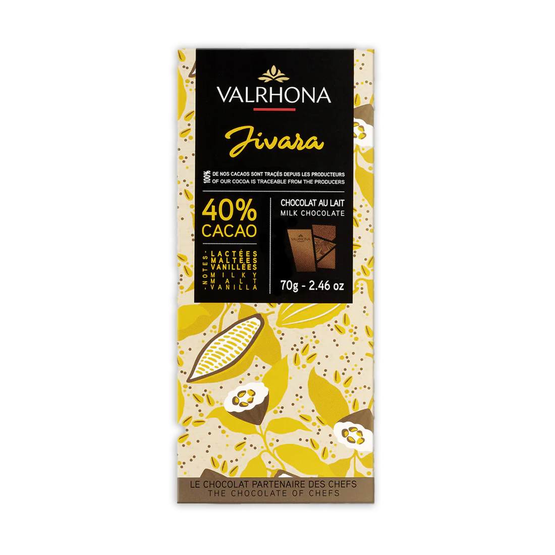 Valrhona Grand Cru Jivara 40% Milk Chocolate Bar - Premium Baking & Gourmet Chocolate for Desserts, Gifts & Professional Chefs