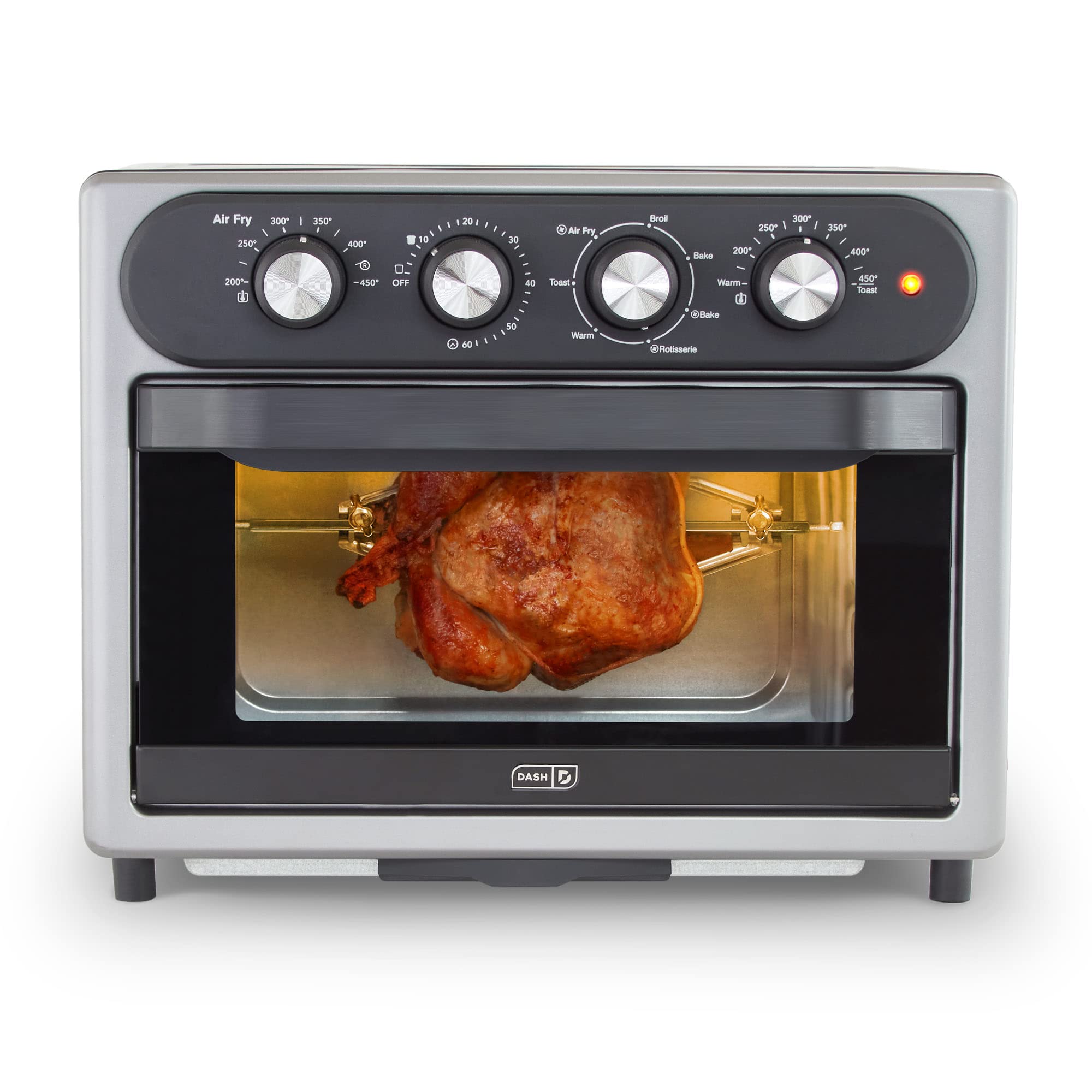 Dash Chef Series 7-in-1 Convection Toaster Oven Air Fryer with Rotisserie - 23L Graphite Countertop Oven for Baking, Roasting & Frying | Includes Non-Stick Fry Basket, Baking Pan, Rack, Skewers & Recipe Book | Perfect for Small Kitchens, Dorms & RV Cooking