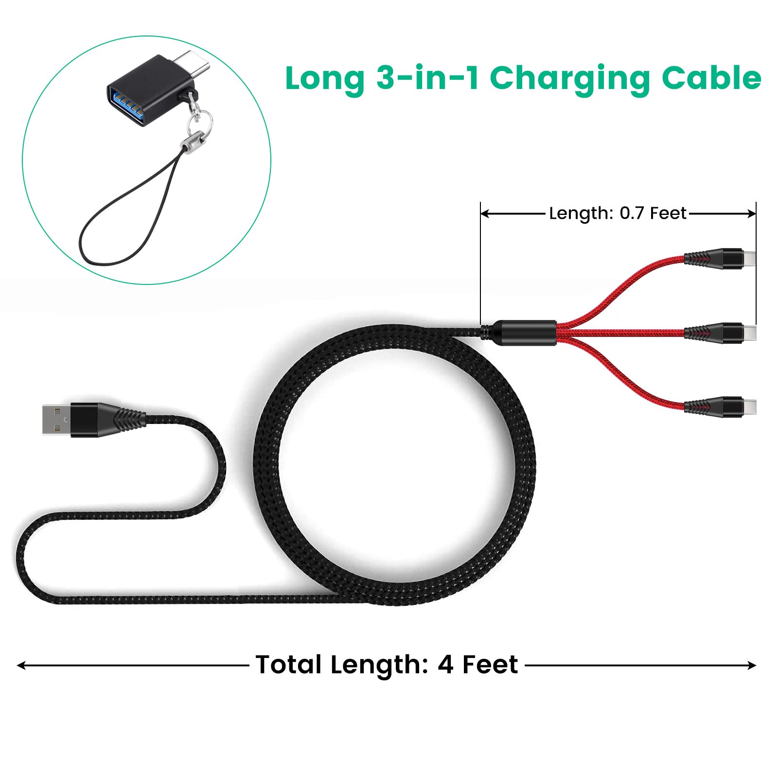 DJI Mini 4 Pro, Mini 3 Pro, Mavic 3, Air 2S, Avata Drone 3-in-1 Fast Charger - 3A USB-C Charging Cable with Adapter for DJI FPV Remote Controller & Motion Controller Battery Accessories (4ft) - Perfect for Travel, Outdoor Adventures & Professional Aerial Photography