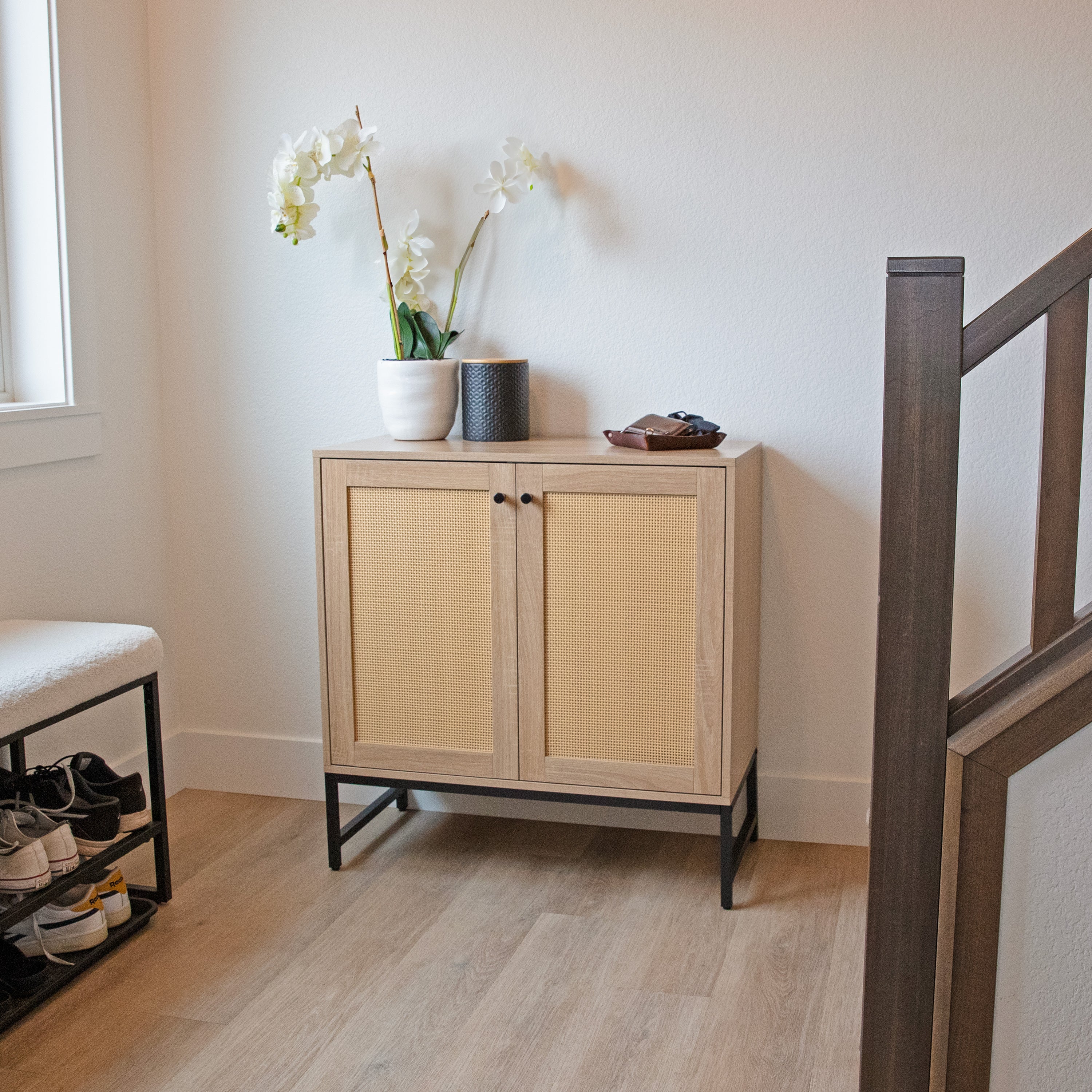 Sunnydaze 2-Door Sideboard Storage Cabinet with Shelf & Woven Rattan Doors - Perfect for Living Room, Dining Room, or Bedroom Organization