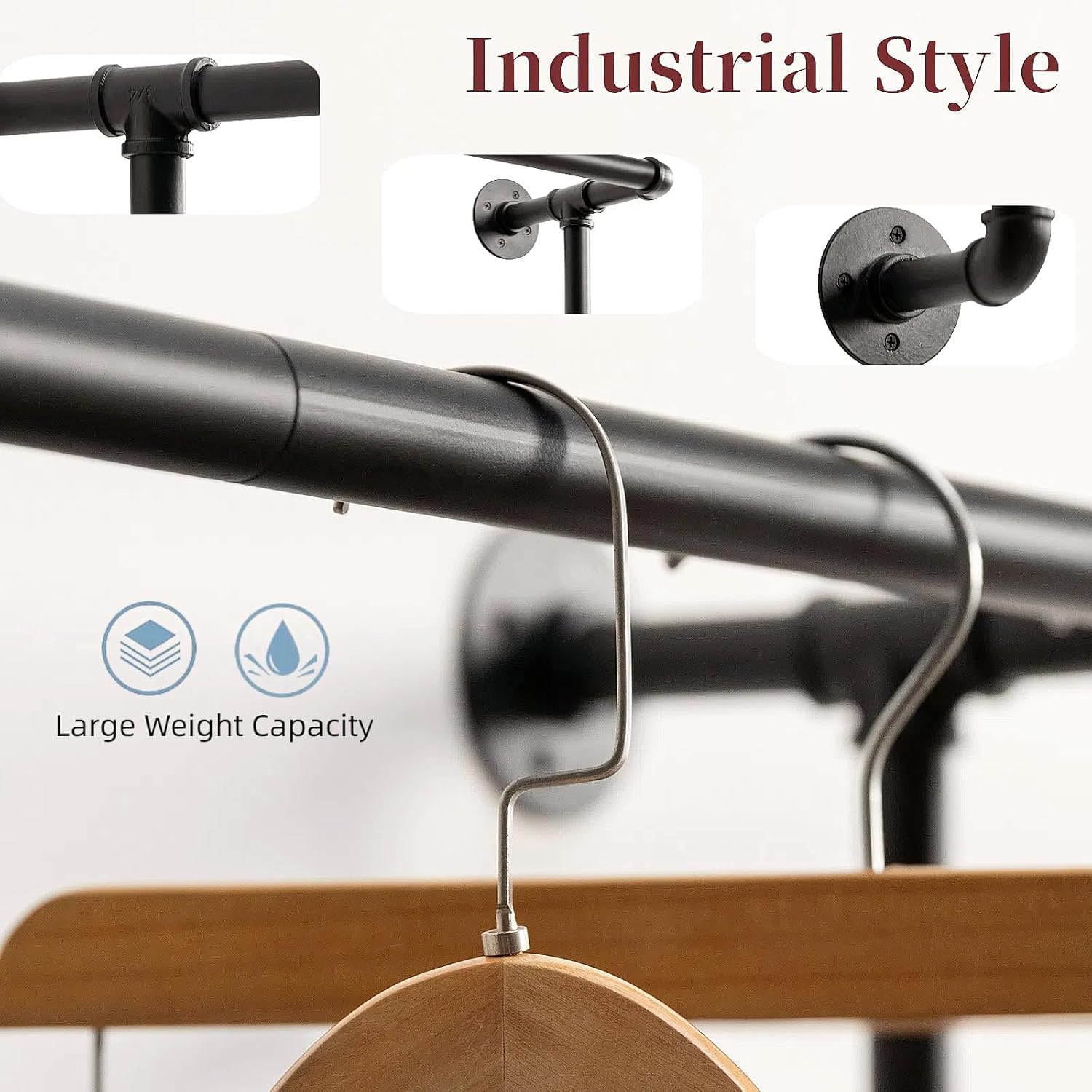 Heavy Duty Industrial Pipe Clothing Rack - Wall Mounted Closet Rod for Retail Stores, Laundry Rooms & Bedrooms | Durable Garment Organizer for Hanging Clothes, Coats & Accessories