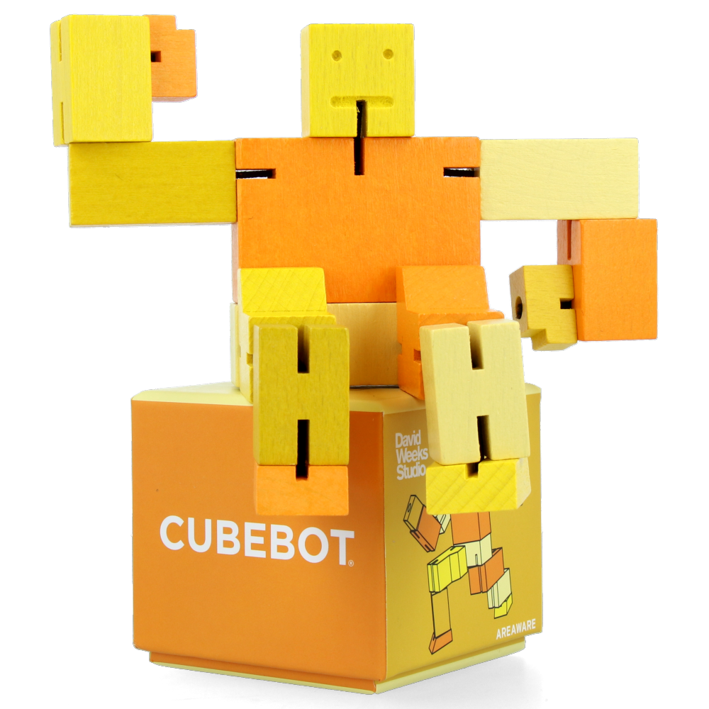 Small Yellow Cubebot - Wooden Puzzle Toy for Kids & Adults | Perfect for Stress Relief, Office Decor & STEM Learning