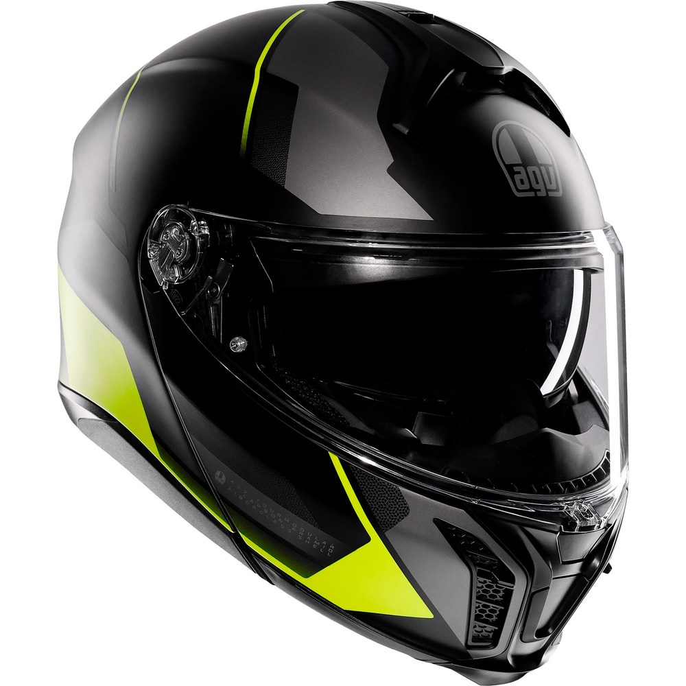 AGV Tourmodular Perception Motorcycle Helmet - Black, Grey, Fluo Yellow - High-Performance DOT & ECE Certified for Street & Racing Use