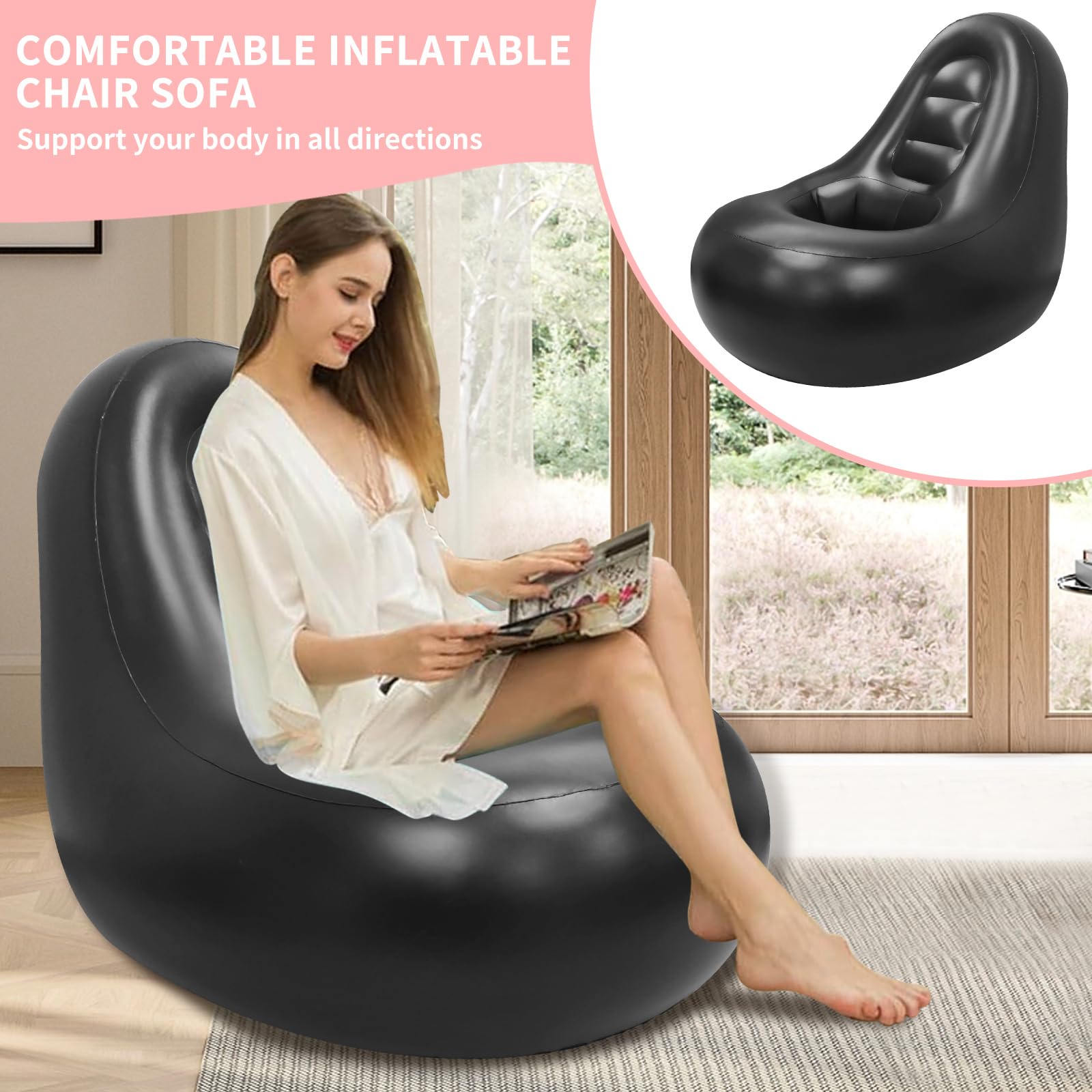 Inflatable Chair Sofa with Hole for Post-Surgery Recovery - BBL Support Cushion with Electric Air Pump & Ottoman - Comfortable Seating for Brazilian Butt Lift, Pregnancy & Relaxation (Black) - Perfect for Home, Hospital & Office Use