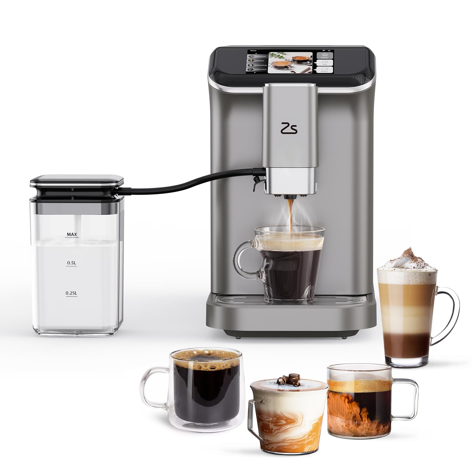 Fully Automatic Espresso Machine with Milk Frother - Built-In Adjustable Coffee Grinder, 15 Grind Size Levels, 1.5L Water Tank, Auto-Cleaning - Perfect for Home Baristas to Make Espresso, Cappuccino & Latte - Ideal for Morning Coffee, Entertaining Guests & Office Break Rooms