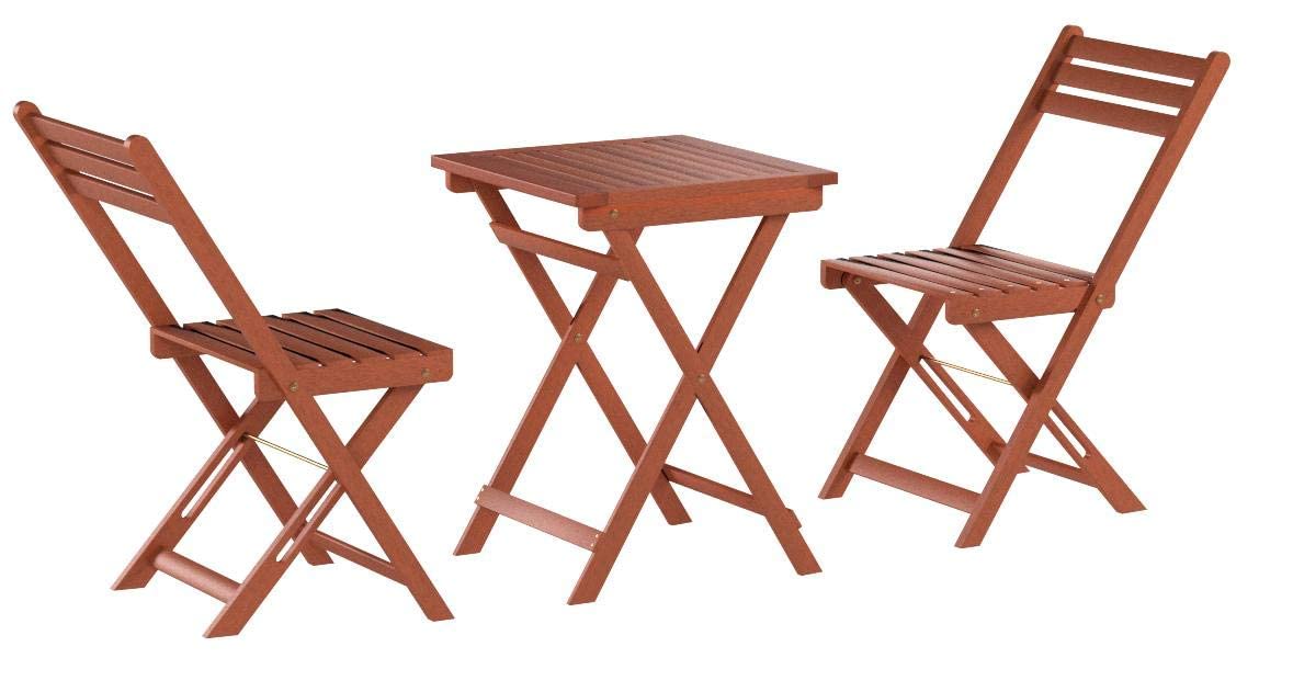 Vifah V1381 Outdoor Wood Folding Bistro Set - Square Table & 2 Chairs - Patio, Garden, Balcony Furniture for Small Spaces - Perfect for Coffee, Dining & Relaxing