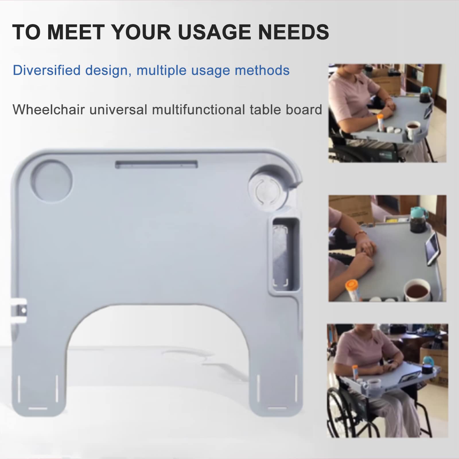 ZBJDX Universal Multi-Function Wheelchair Tray Table - Removable Medical Lap Desk with Cup Holder, Phone Slot & Storage Hook | Wheelchair Accessories for Elderly & Disabled | Perfect for Meals, Reading & Tablet Use
